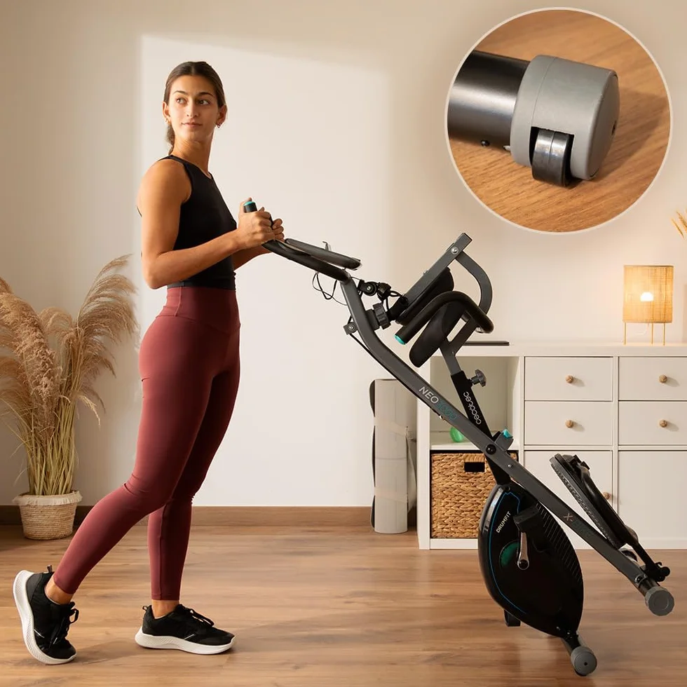 Cecotec Bicicleta Estática Plegable con Respaldo con Volante de Inercia 3 Kg X-Bike 3000 Neo Pro, Pantalla LCD, Resistencia Magnética Variable, Sillín Confort y Agarres, Soporte para Tablet y Ruedas