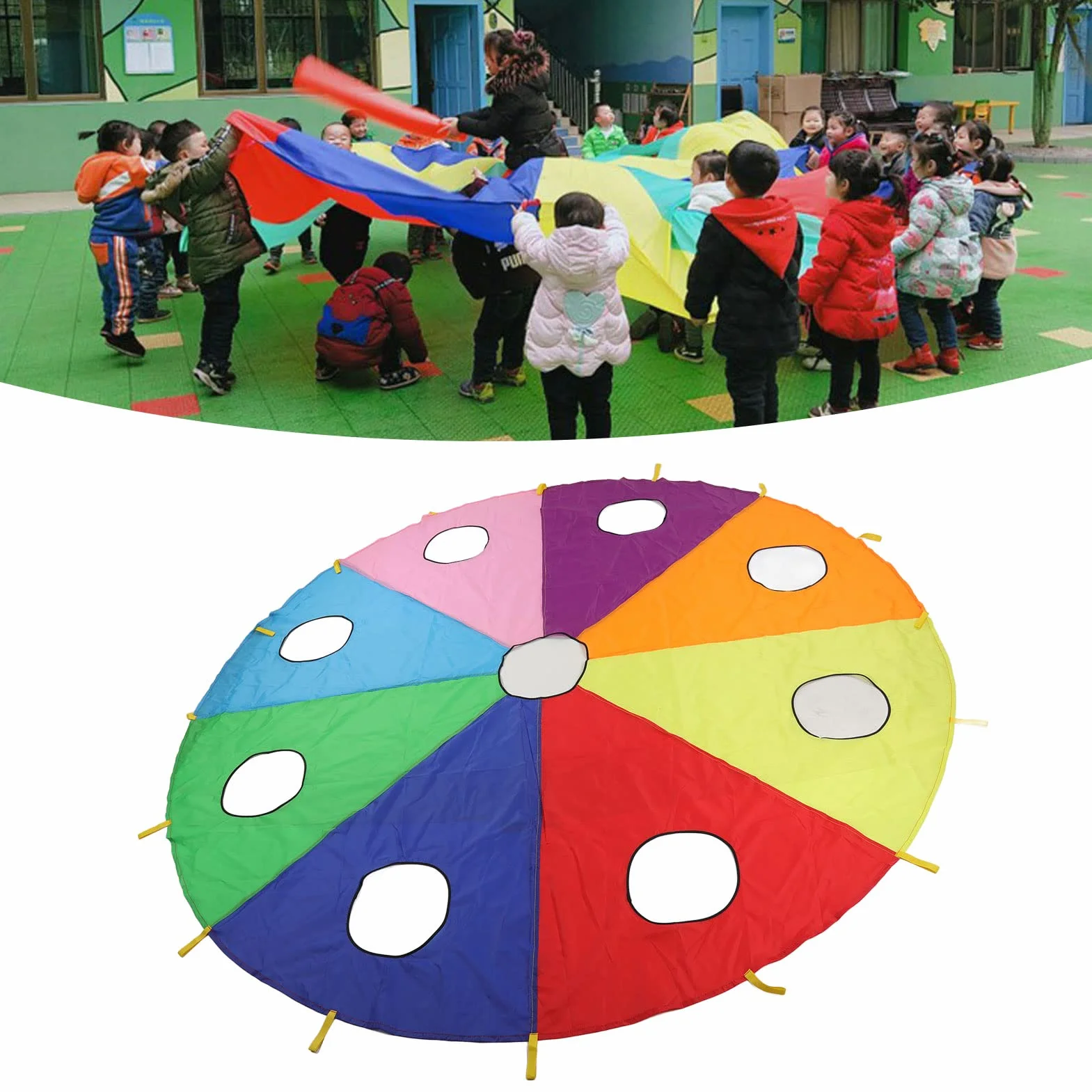 Cuifati Juego de Paracaídas con Paraguas, Inflable de 9 Agujeros, Accesorios al Aire Libre para Niños