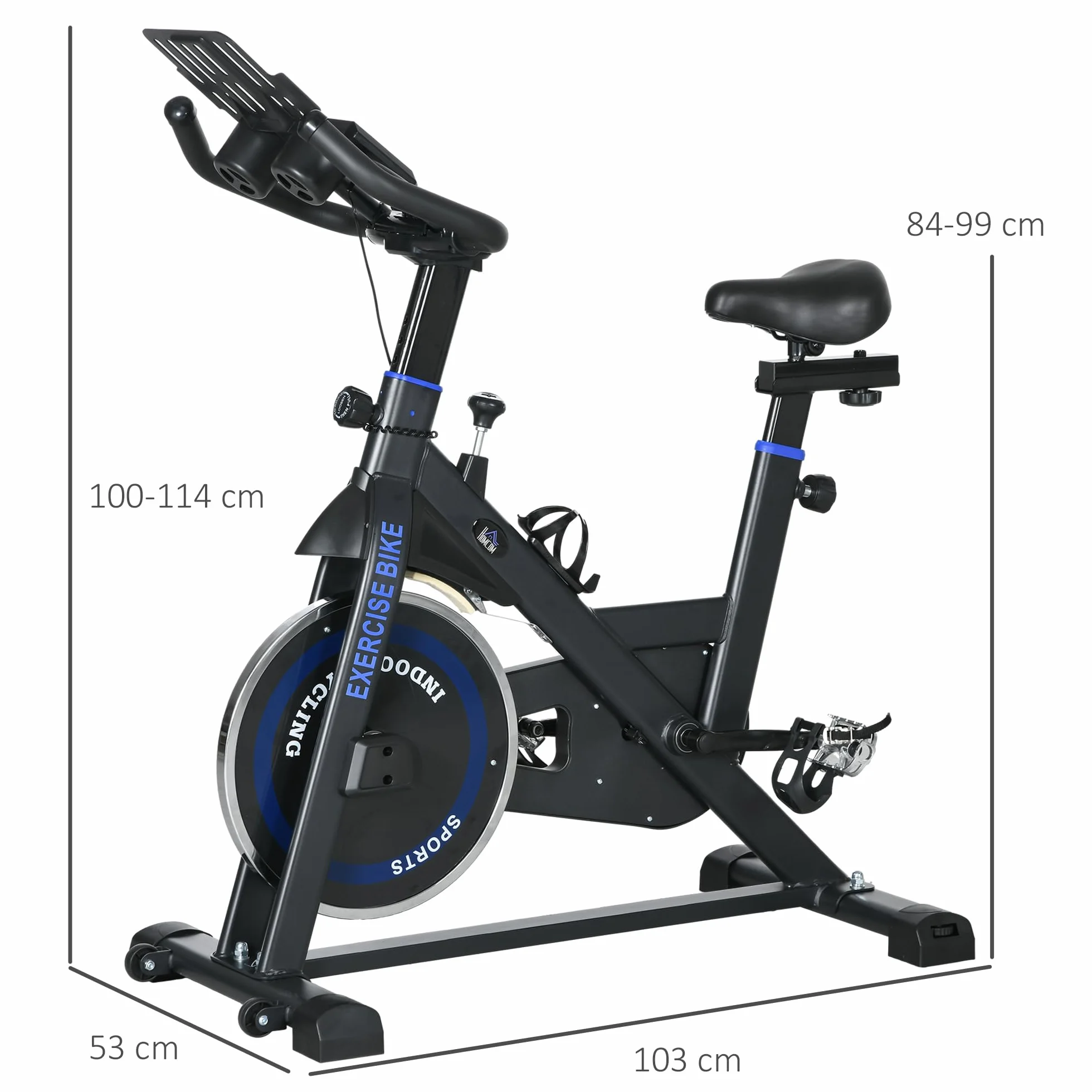 HOMCOM Bicicleta Estática con Resistencia Regulable Bici Estática Bicicleta de Fitness con Volante de Inercia 8 kg Pantalla LCD Manillar y Asiento Ajustable para Casa Gimnasio Azul