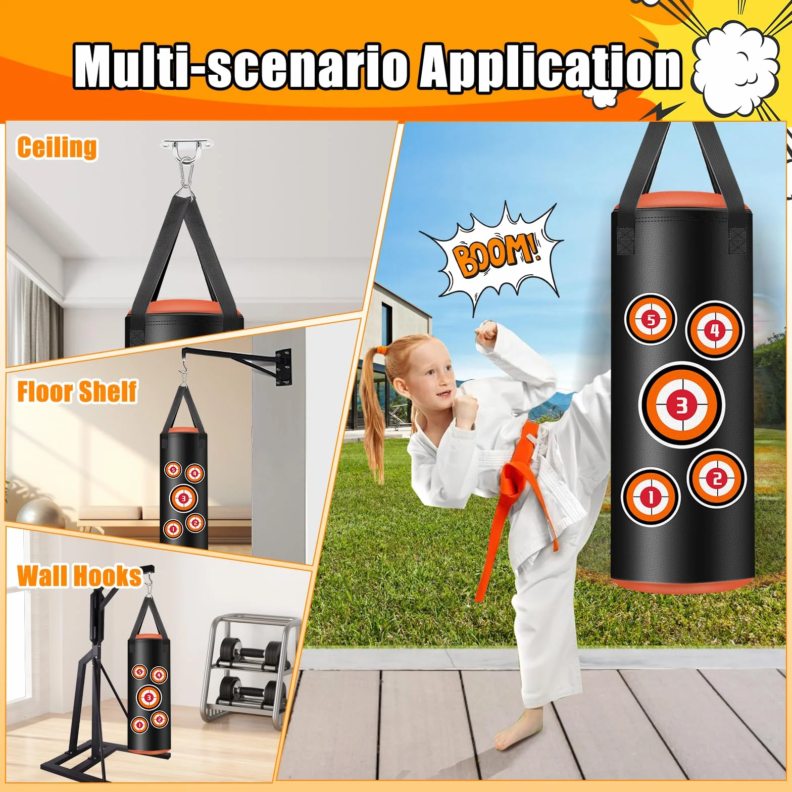 Saco de Boxeo Colgante 60 cm Cuero Microfibra para Entrenamiento Kickboxing MMA