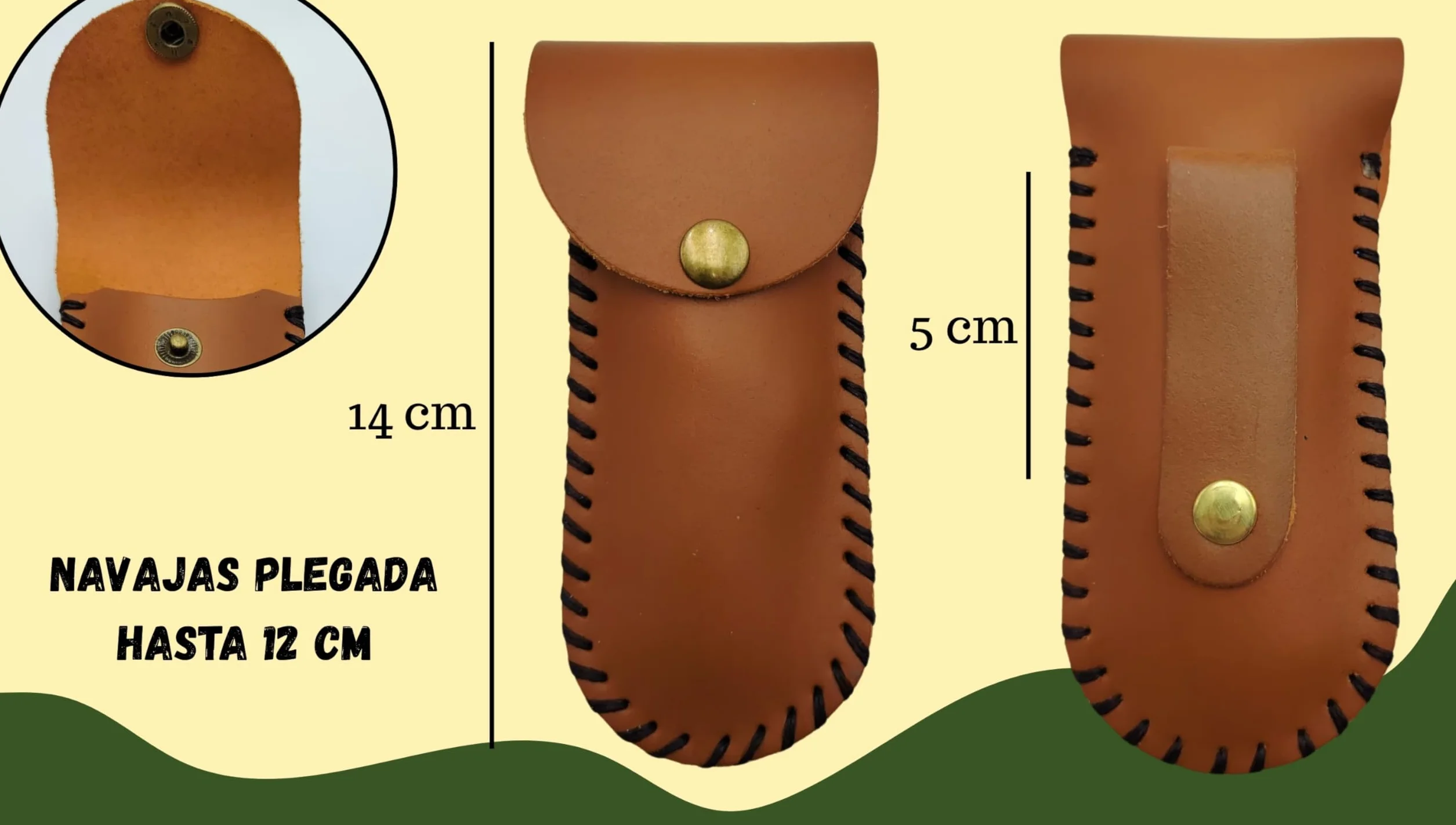 Taburete Trípode de Caza de Piel – Asiento Plegable de Cuero con Correa – Patas de Madera – Compacto para Montería, Rececho, Pesca y Camping. Pin de Jabalí Incluido.