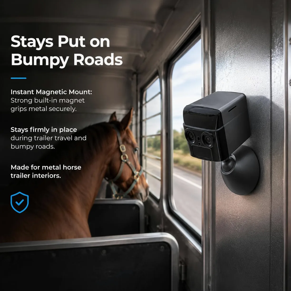 NomadEye Cámara Inalámbrica para Remolque de Caballos – Vídeo 4K en Directo al Móvil, Visión Nocturna, Audio Bidireccional, Batería de 15H, Soporte Magnético – Sin WiFi del Remolque