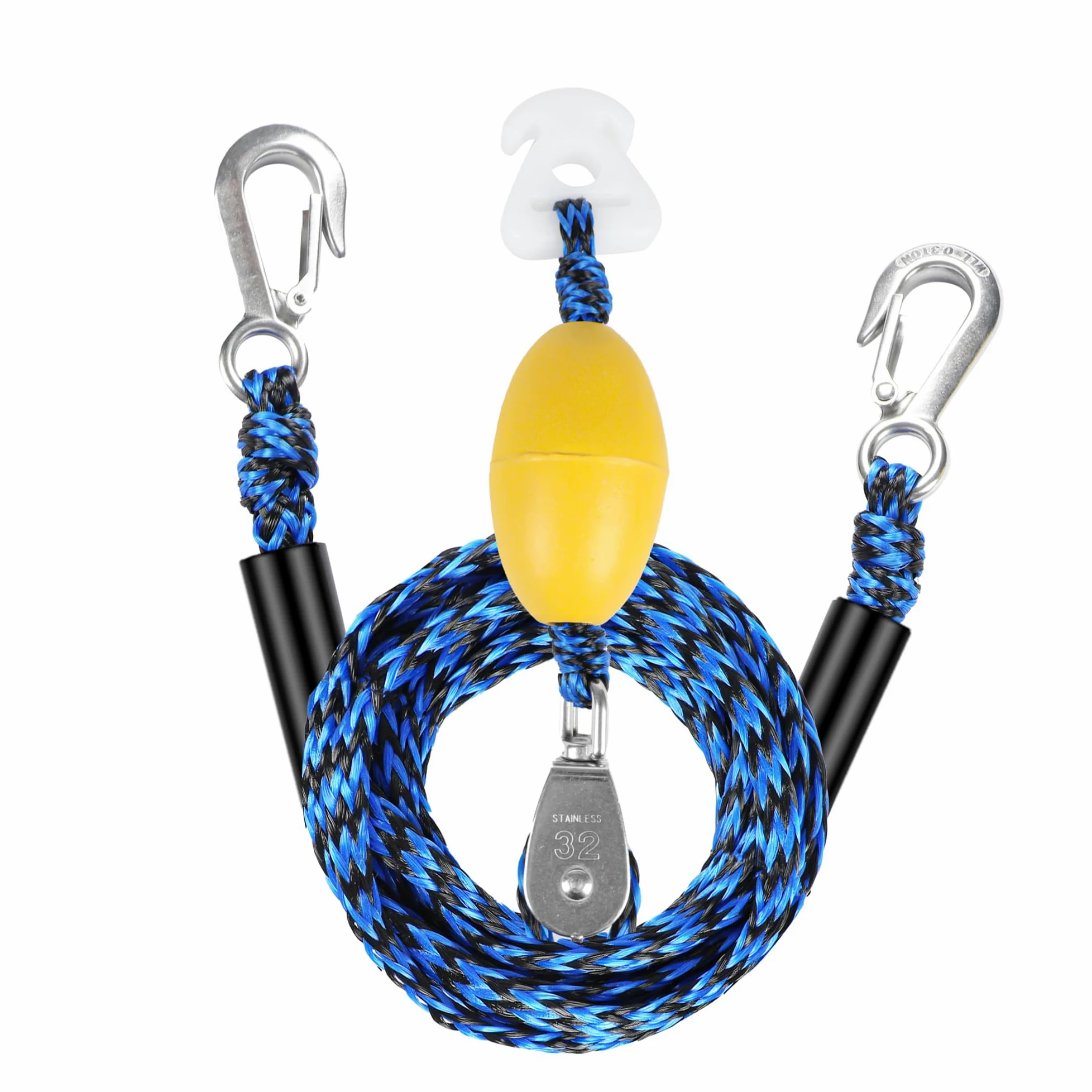 Arnés de remolque de barco resistente para tubos, cuerda de remolque para deportes acuáticos para remolques y tubos de barco, línea de arnés de remolque autocentrante con conector rápido de clip y