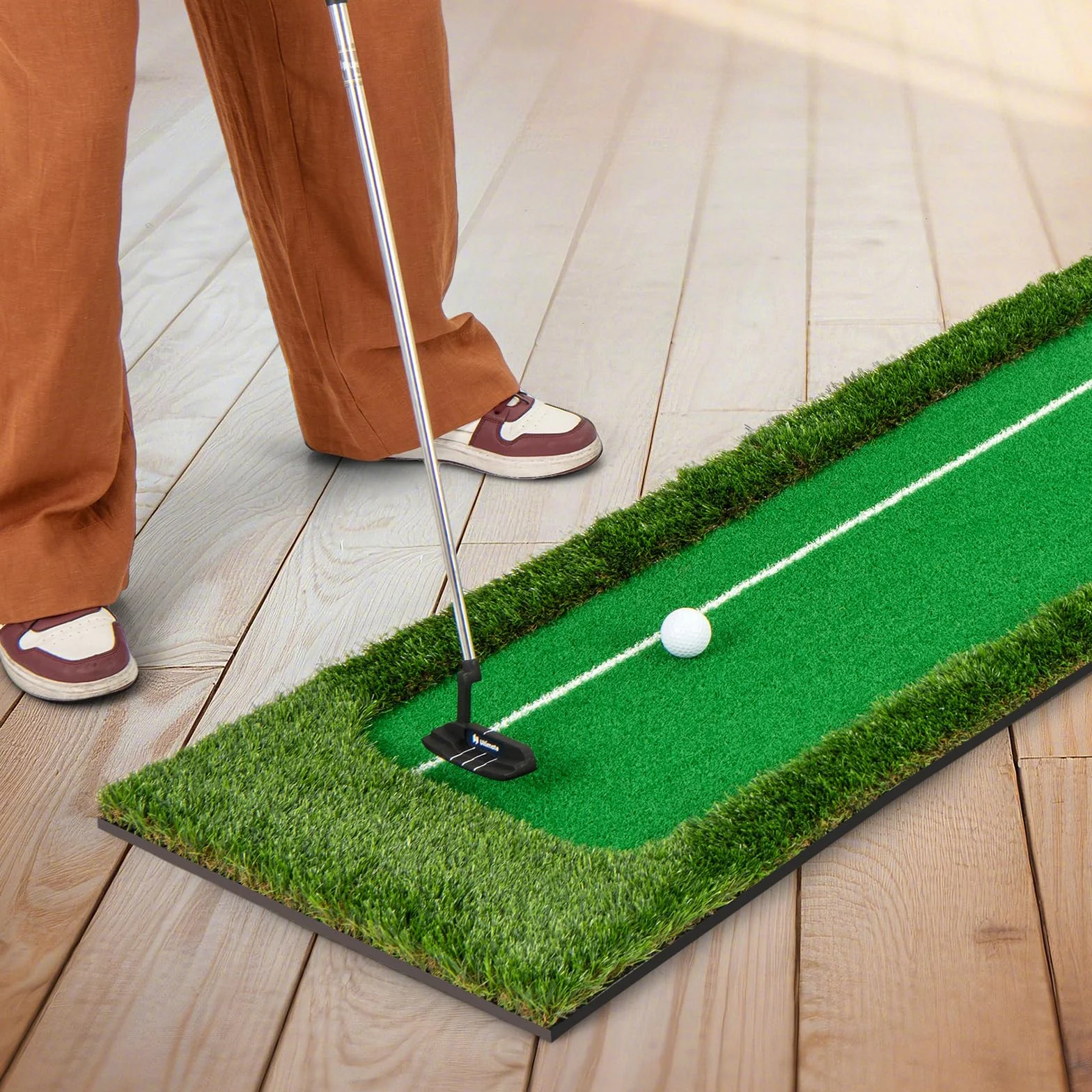 COSTWAY Alfombra de Práctica de Golf 300 CM, Césped Artificial, 3 Pelotas de Golf y 2 Tamaños de Hoyos, Tapete de GOF, Interiores Exteriores Hogar Oficina Jardín y Patio