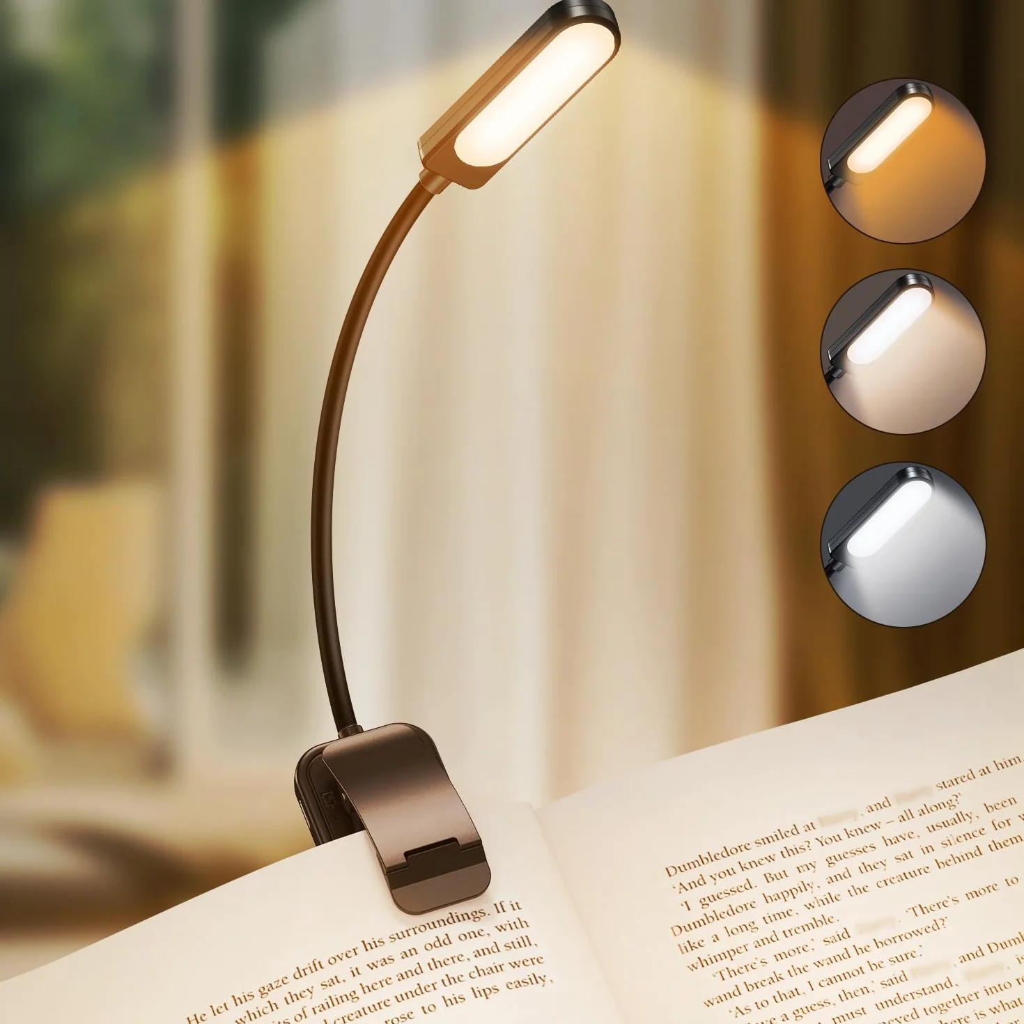 Luz de Lectura USB Recargable 10 LED 3 Colores Atenuación Continua 360° Flexible Protección Ojos Larga Duración