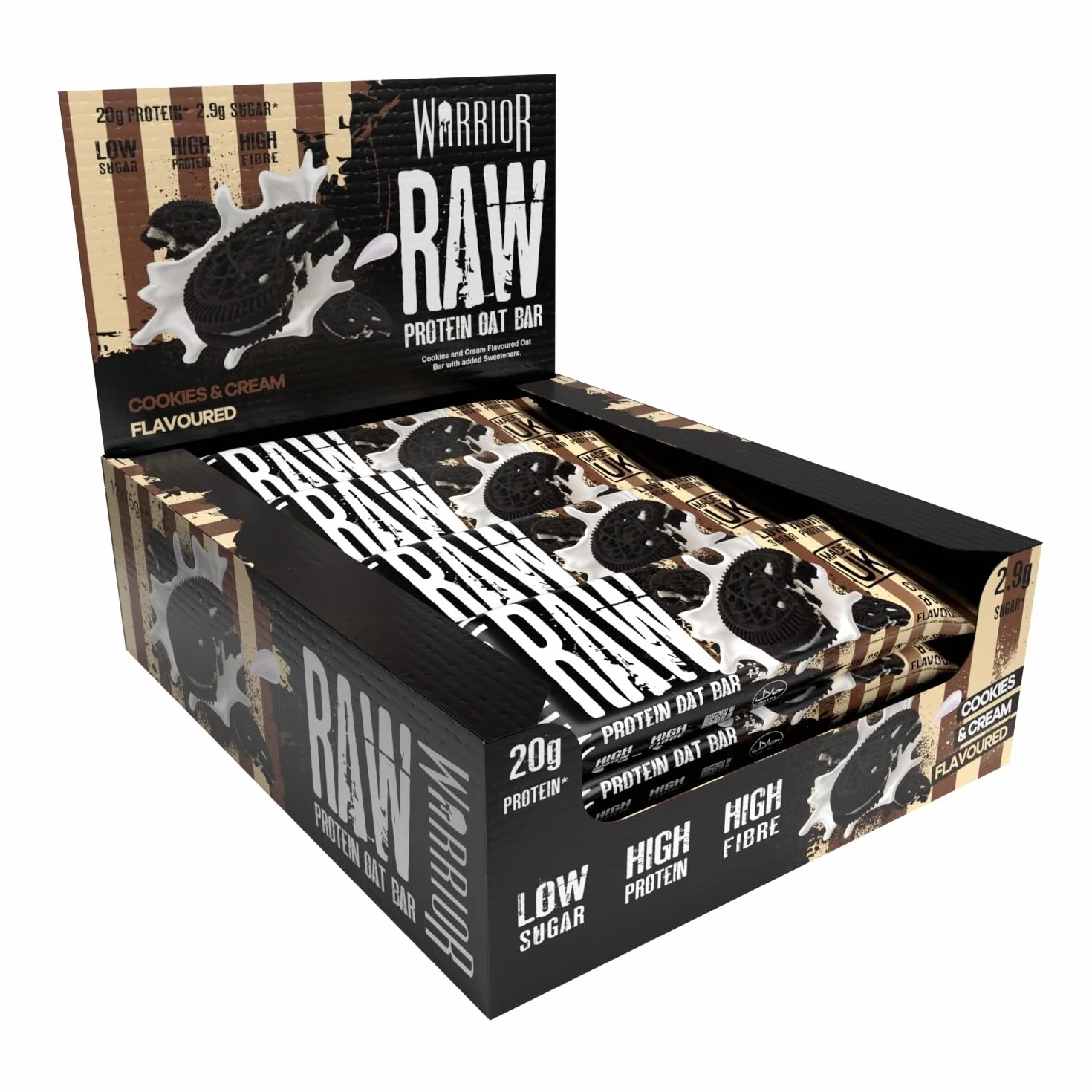 Warrior RAW Flapjack 20 g Proteína Pack 12 x 75 g Avena Fibra Bajo Azúcar Snack Saludable