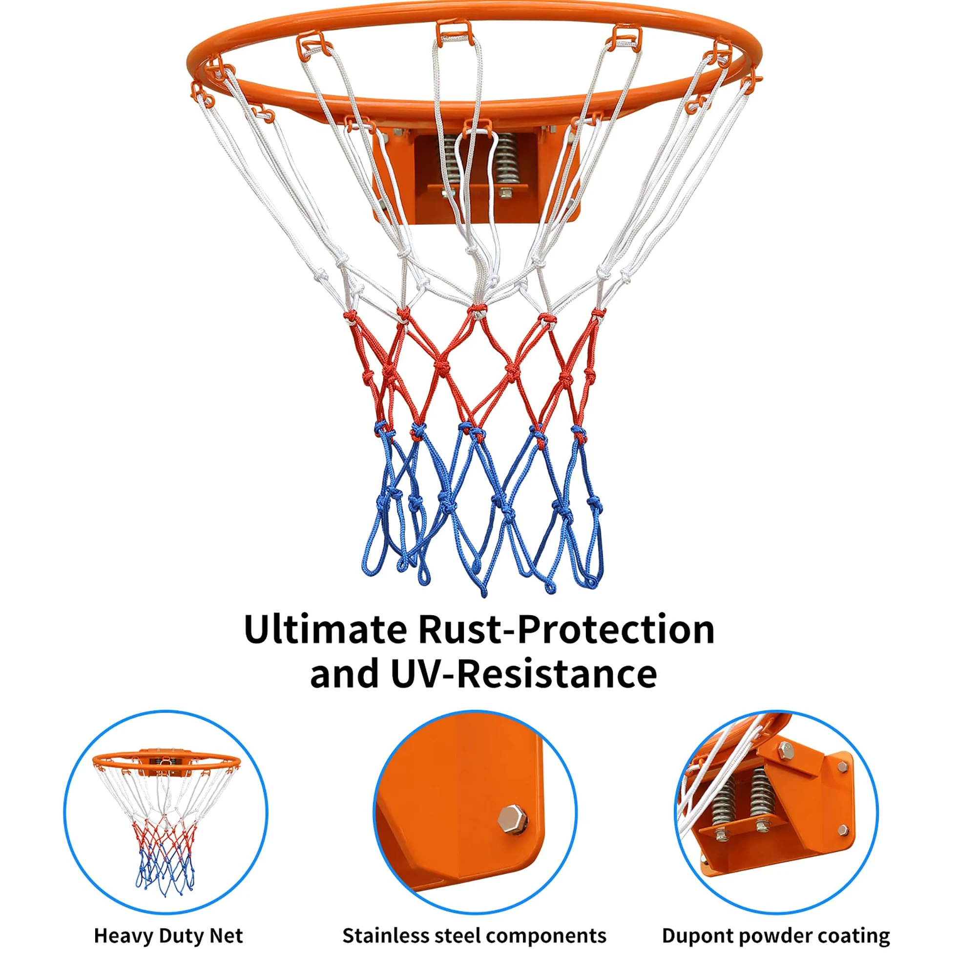 Aro de Baloncesto de Hierro con Red, Exterior e Interior, Naranja, 45cm