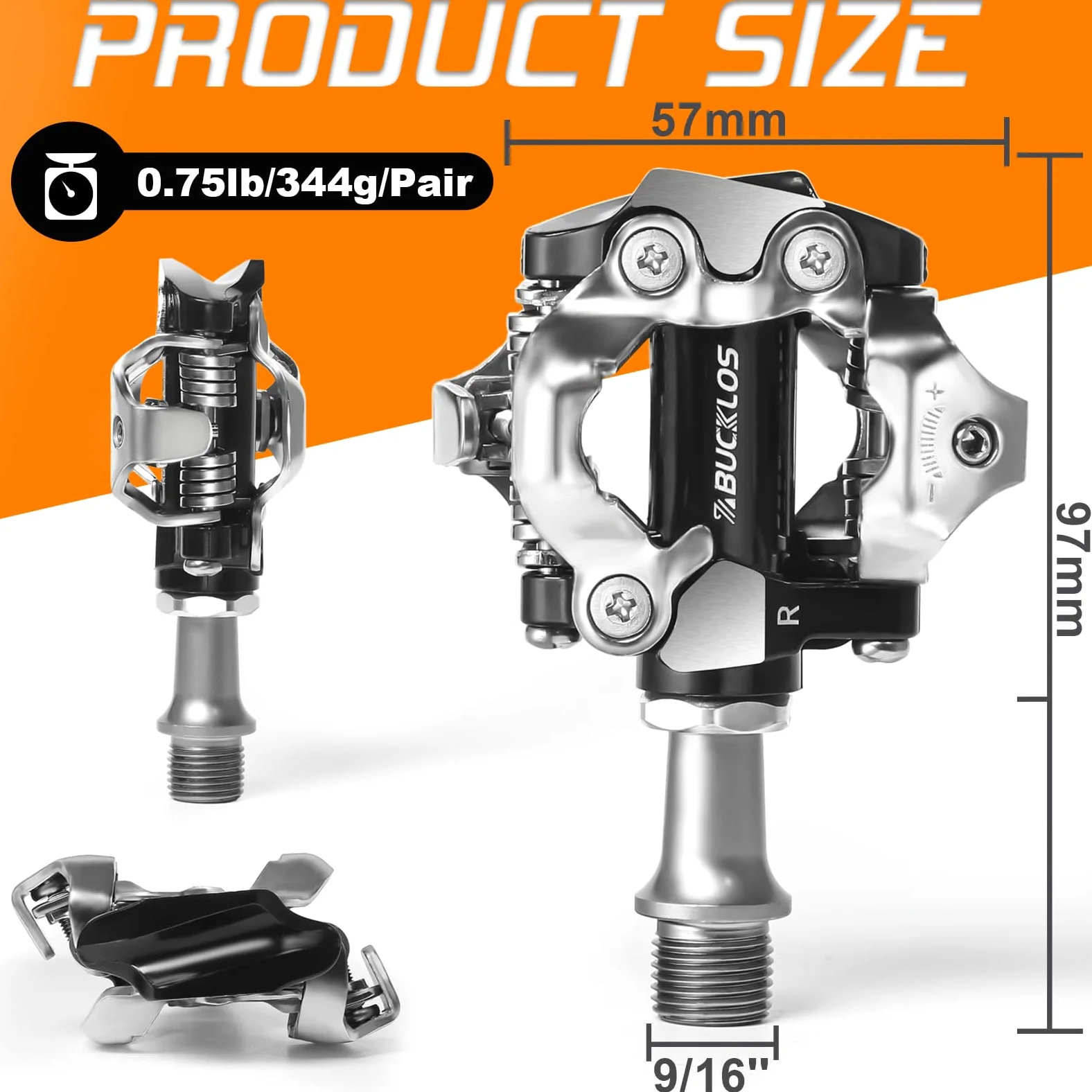 BUCKLOS SPD Pedales de clip para bicicleta de montaña MTB Pedales de doble cara sin clip – Bicicleta de carretera Spin Bike Rodamiento sellado Clips de bicicleta en pedal compatible con tacos Shimano