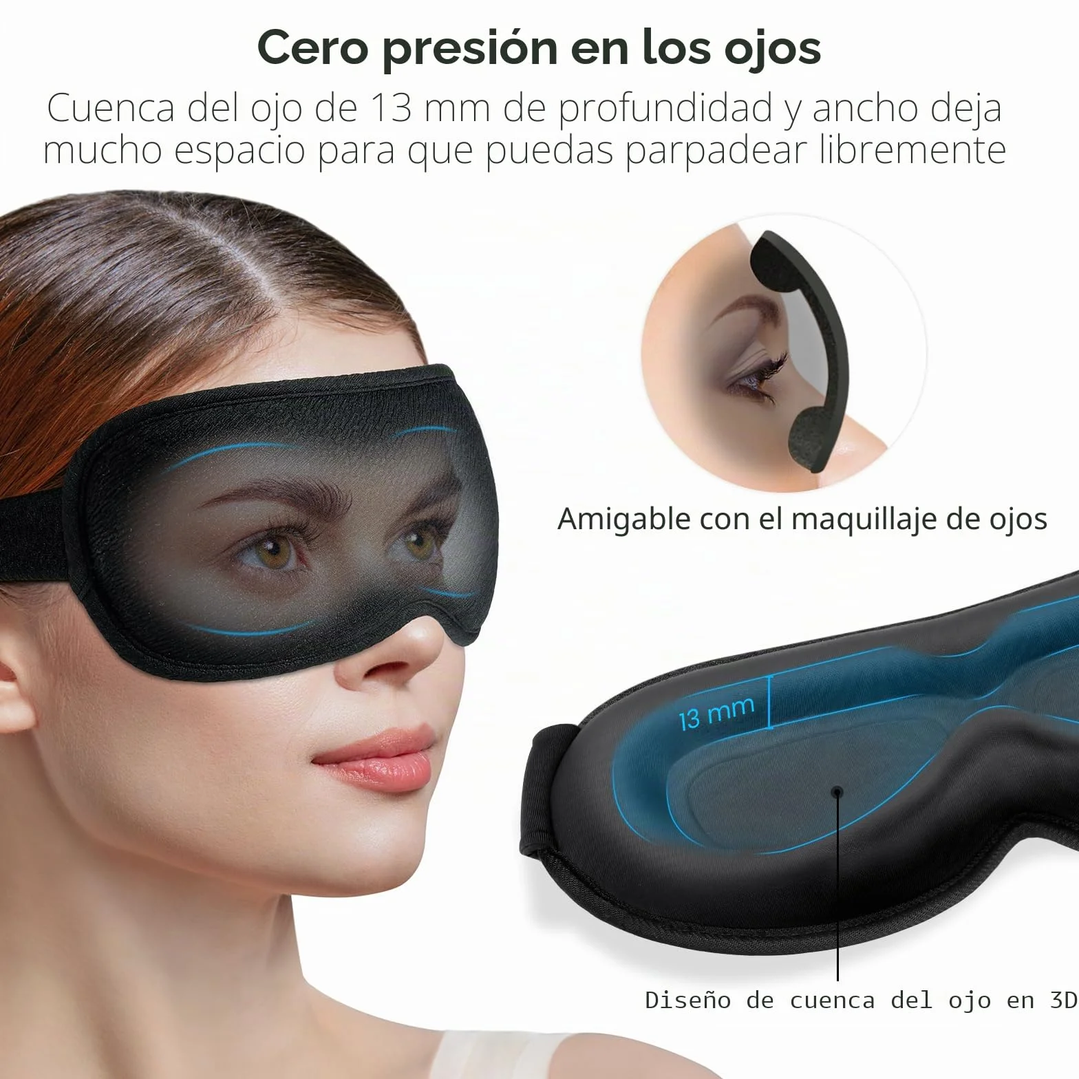 Gritin Antifaz para Dormir, Máscara de Dormir 3D Sin Presión Ocular, Ultrasuave y Cómodo para Mujer y Hombre