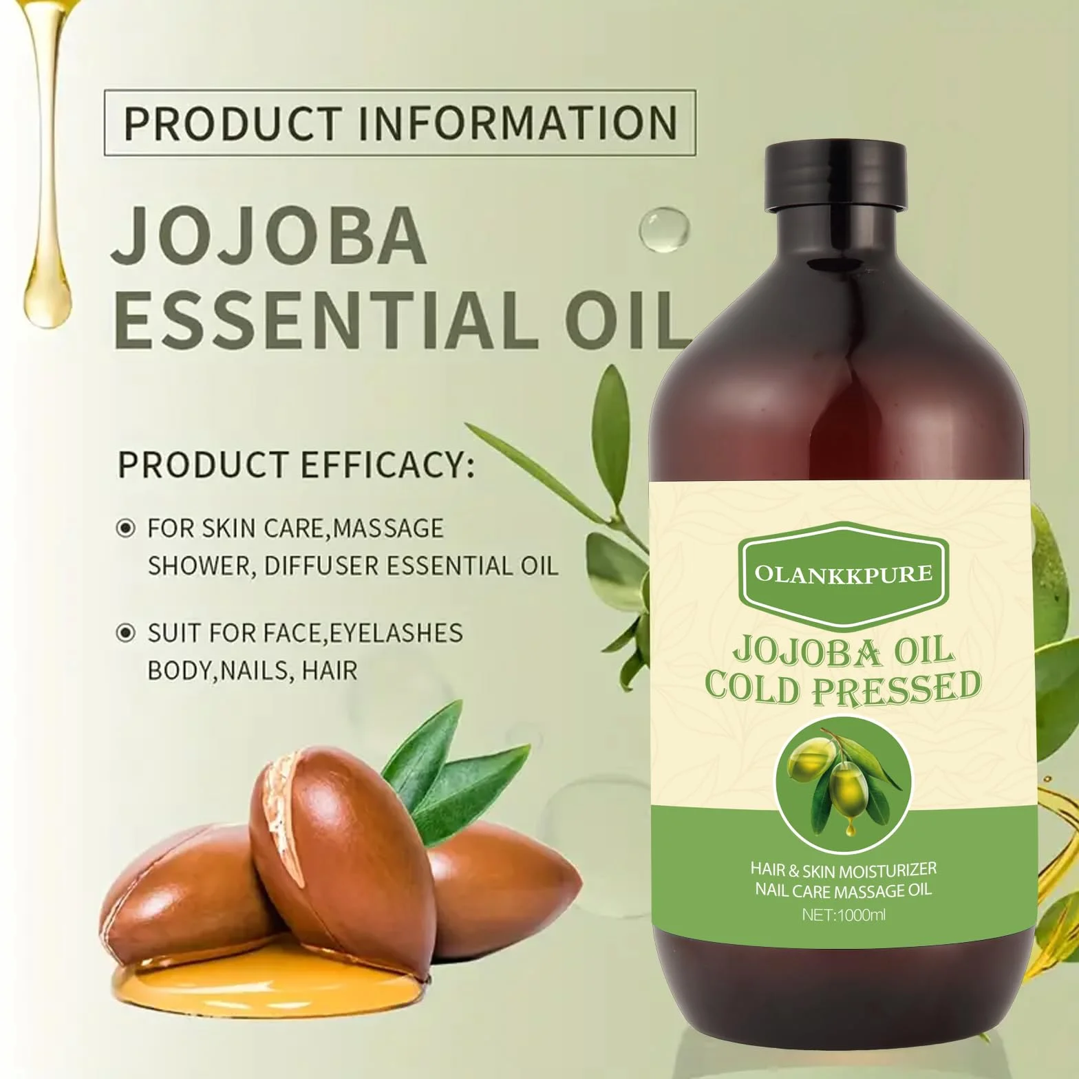 Aceite Portador de Jojoba 100% Puro Prensado en Frío 1000 ml