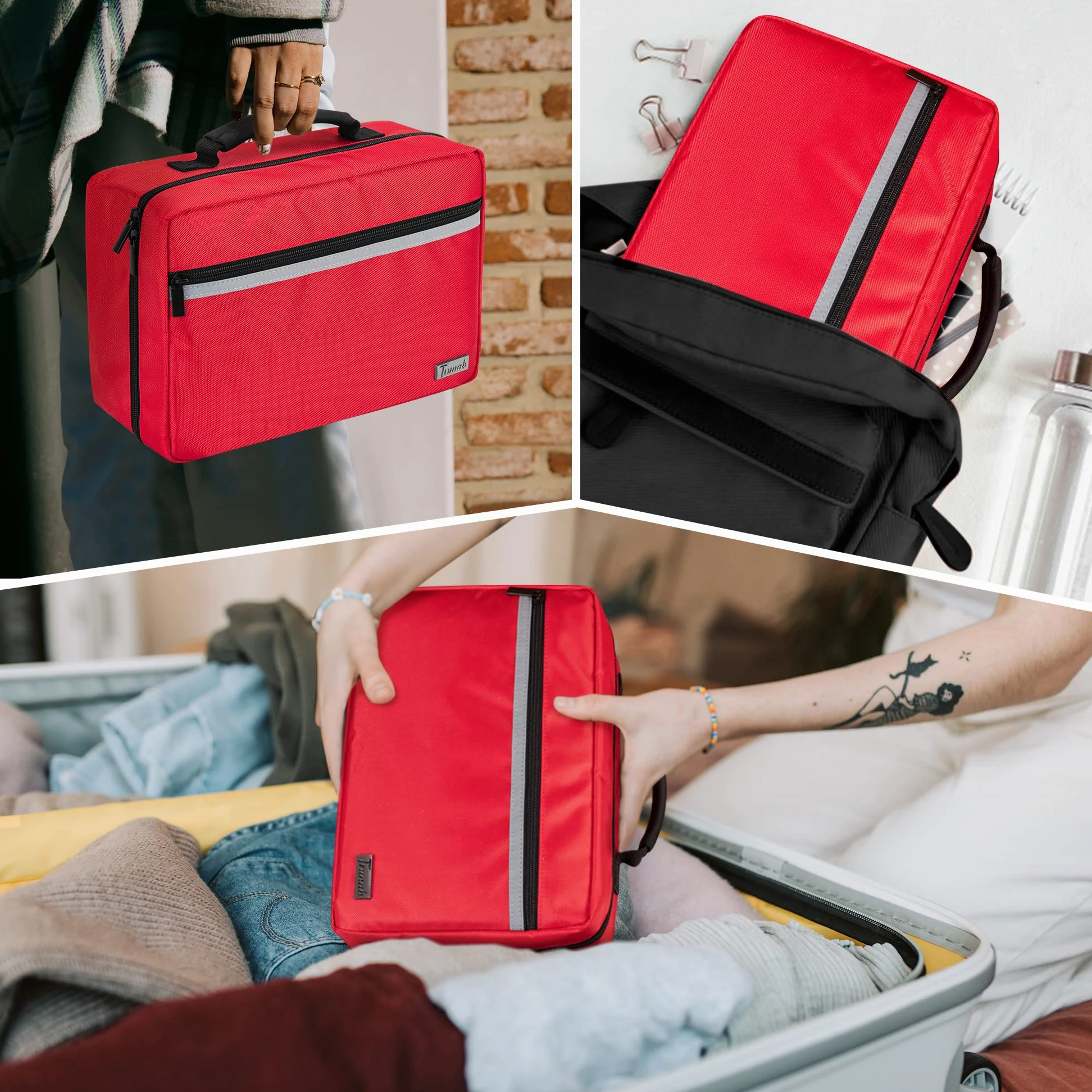 Trunab Medical Supplies Bag Botiquin de Primeros Auxilios Coche, Vacío, SÓLO BOLSA, Bolsa de farmacia, con Múltiples Bolsillos para Kit de Emergencia