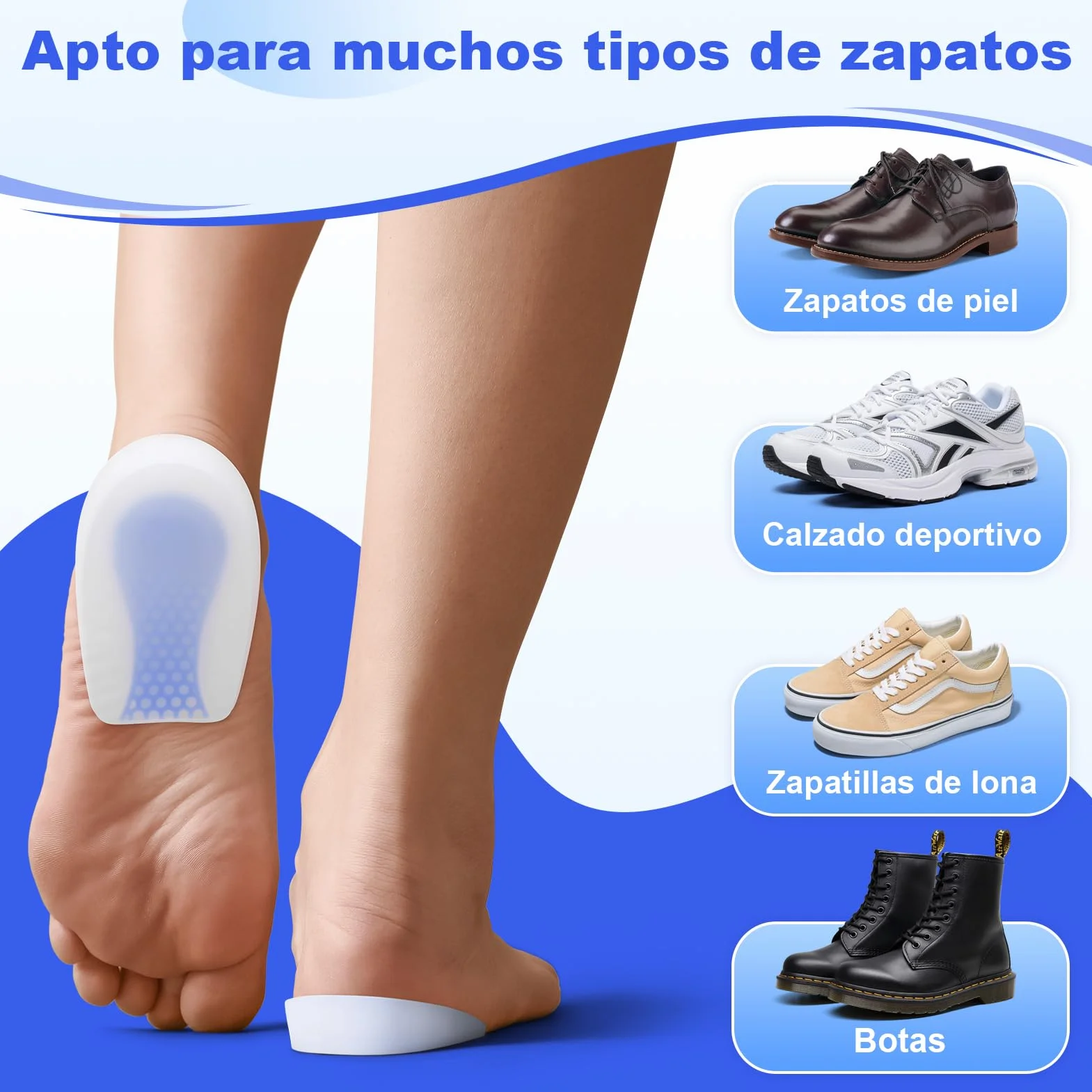 Taloneras de Gel de Silicona, Almohadillas para Talón, Soporte y Amortiguación, Transpirable (1 Par)