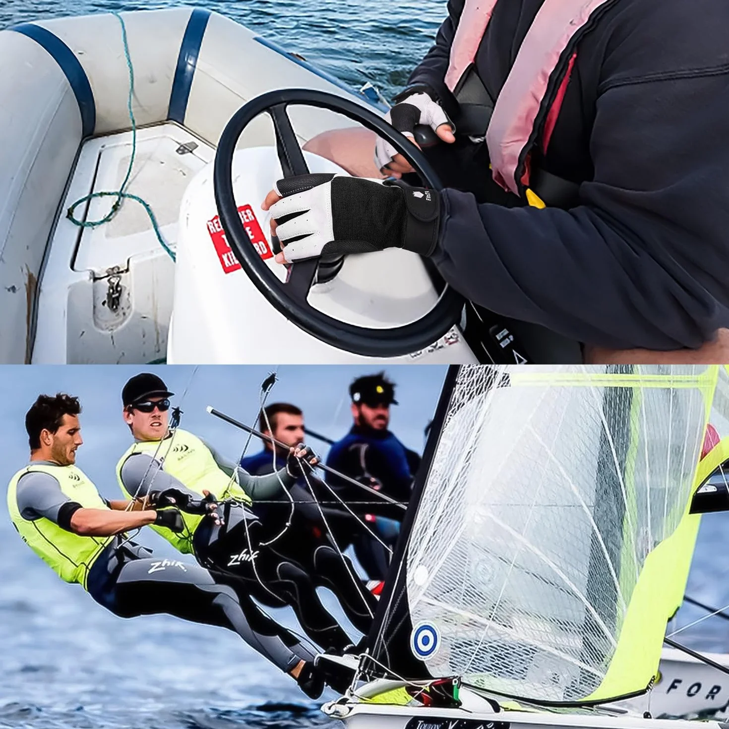 FitsT4 Sports Guantes de Vela con Dedos ¾ y Agarre Ideal para navegar, Yates, Deportes de Vela, Remo, Kayak, Pesca, Botes neumáticos, Deportes acuáticos con embarcaciones