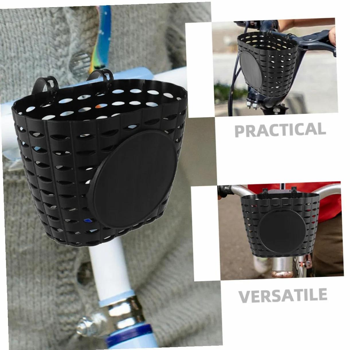 PRETYZOOM Cesta de Bicicleta Desmontable para Niños con Correa, Fácil Instalación, Material Plástico Negro, Accesorio Adecuado para Bicicletas Infantiles