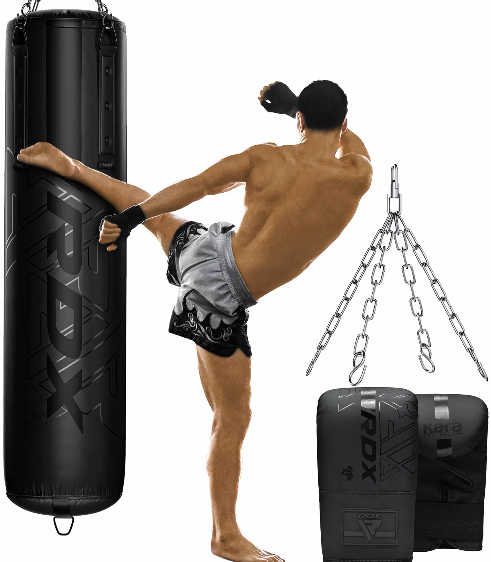 RDX Saco de Boxeo Adulto Relleno 5FT Cuero Maya Hide Punching Bag Set con Guantes Cadena y Soporte de Pared