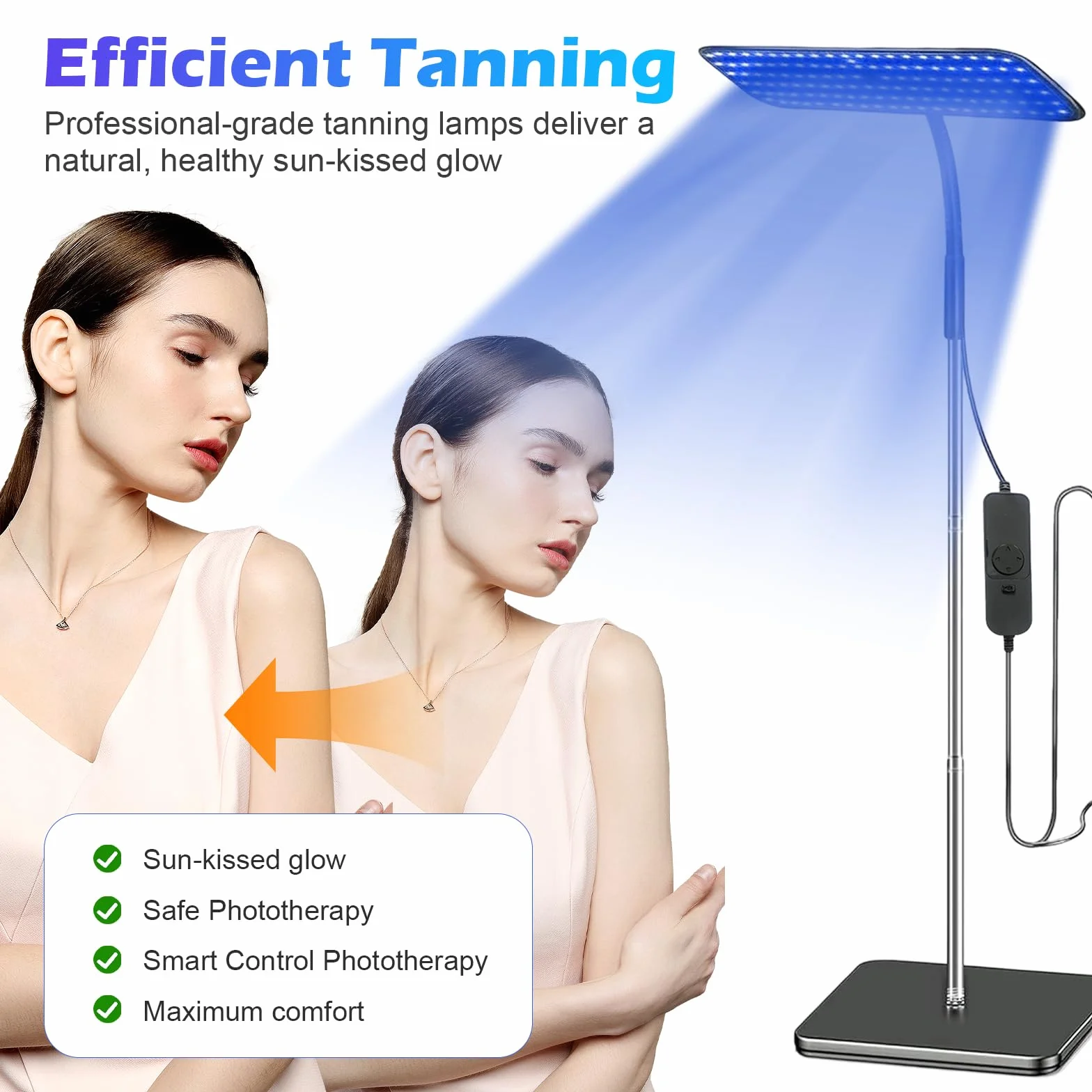 Lámpara de bronceado facial 126 LED 25W 460nm 490nm con soporte ajustable y temporizador