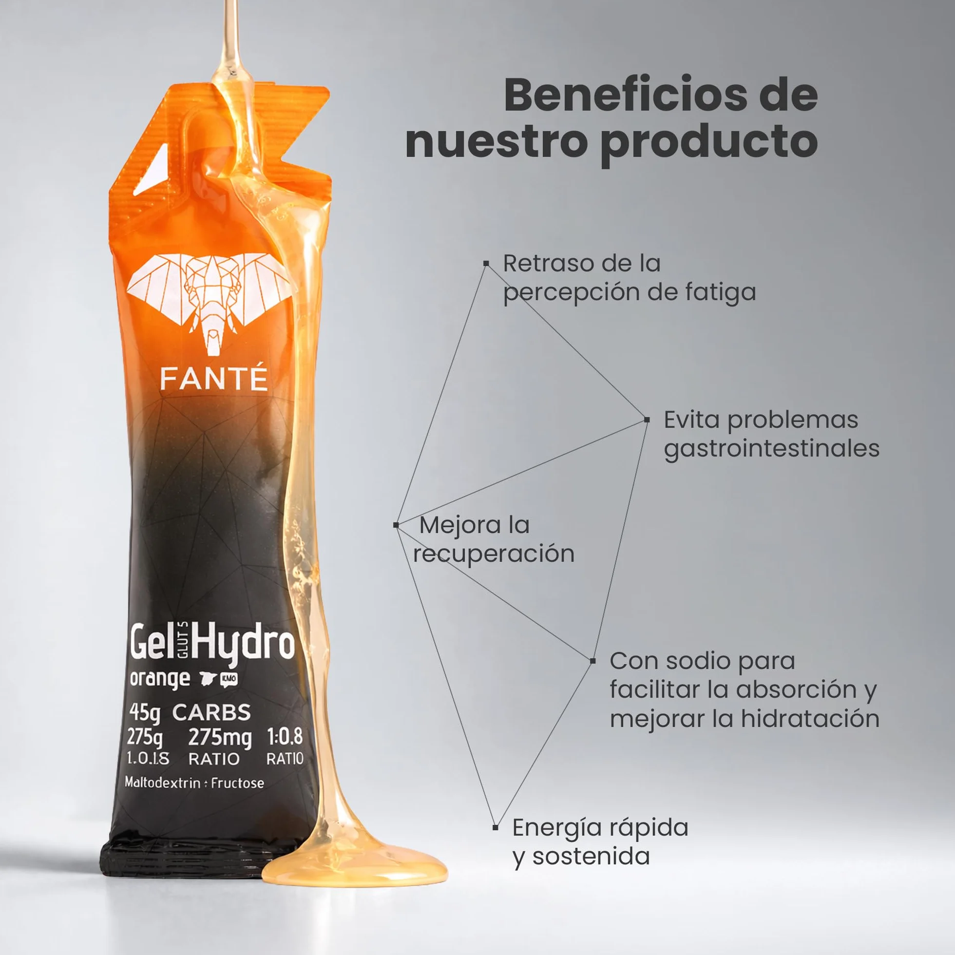 Gel Fanté Hydro 45 Naranja 275mg Sodio Gel Energético 45g Sin Cafeína Hidratación Energía Natural