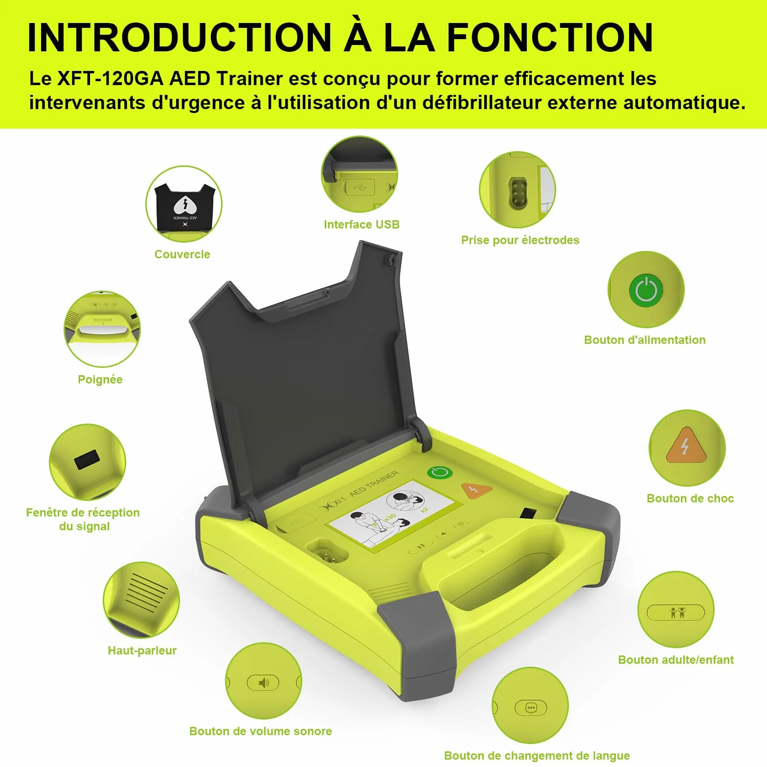 Desfibrilador Entrenamiento AED XFT 120GA Mando a Distancia 8 Escenarios