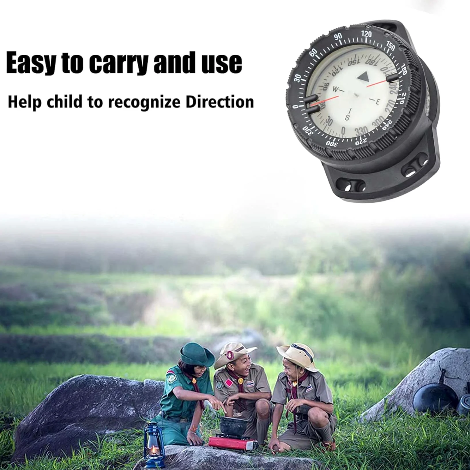 Brújula de buceo Surfing Luminoso bajo el agua Brújula de muñeca de 50 m Visión nocturna Brújula de navegación impermeable con pulsera elástica Brújula Correa de reloj Brújula Brújula de buceo Brújula