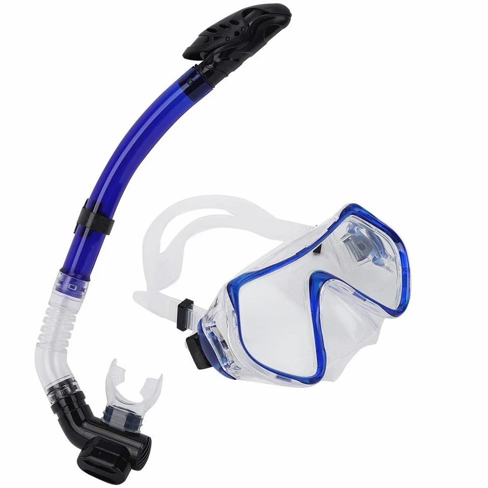 Máscara de Buceo con Marco Grande, Gafas de natación, Gafas antivaho para esnórquel, Tubo de respiración seco Impermeable para Nadar en o Negro