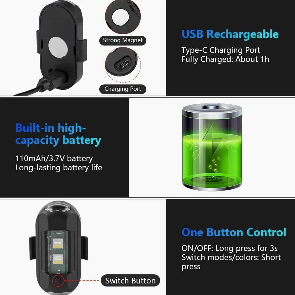 10 Piezas De Luces De Bicicleta Eléctrica Luces Traseras De Bicicleta De Montaña Luces De Advertencia Intermitentes Luces De Motocicleta De Siete Colores Luces De Avión Modificadas
