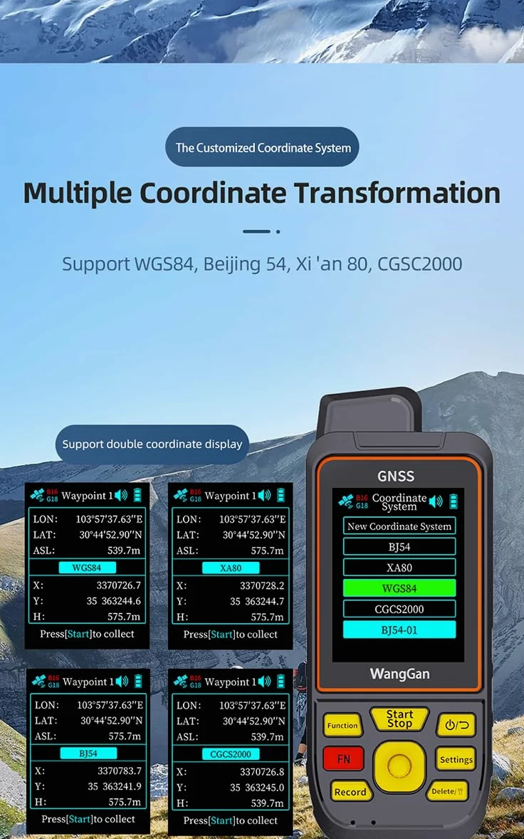 wanggan - Equipo de topografía de tierra, medidor de tierra GPS de mano, receptor GNSS con pantalla a color para medición de área, al aire libre, pesca en el mar, encuesta de campo, agricultura