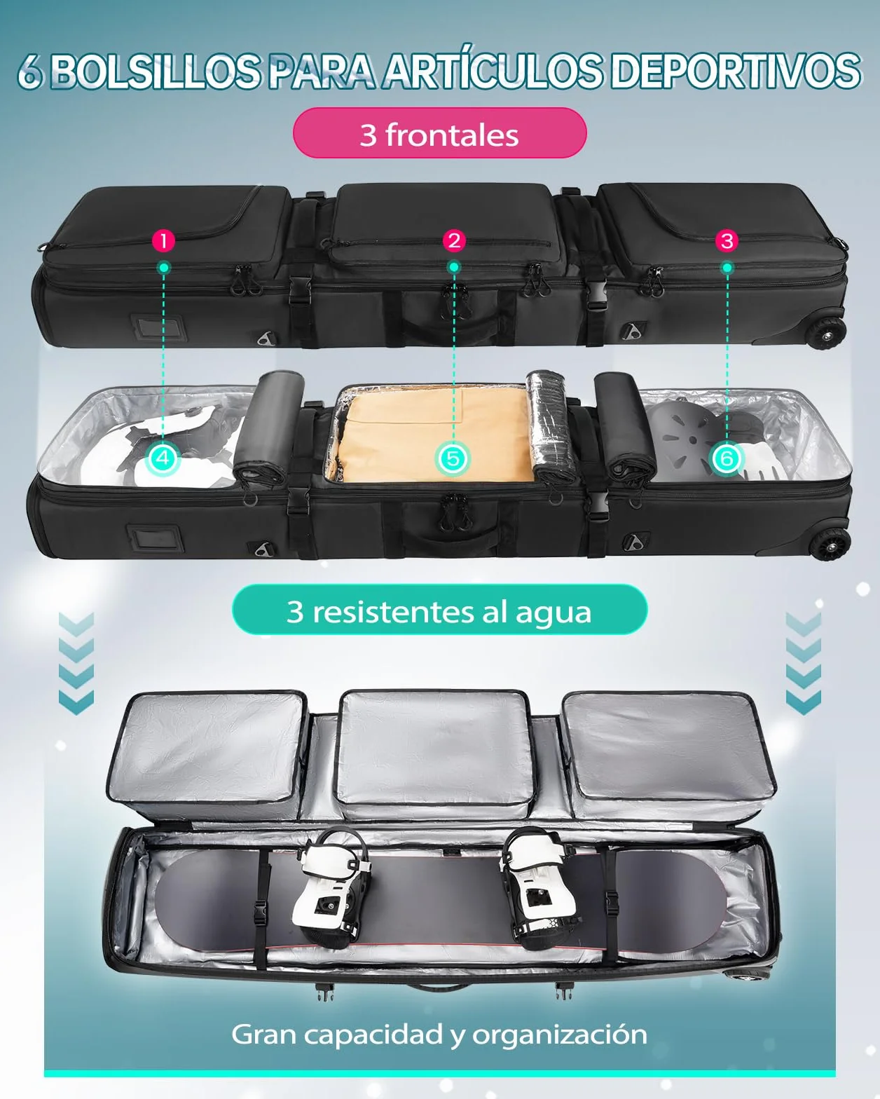 YOREPEK Funda Esquis Acolchada con Ruedas Expansible Impermeable 6 Bolsillos para Viaje Aéreo