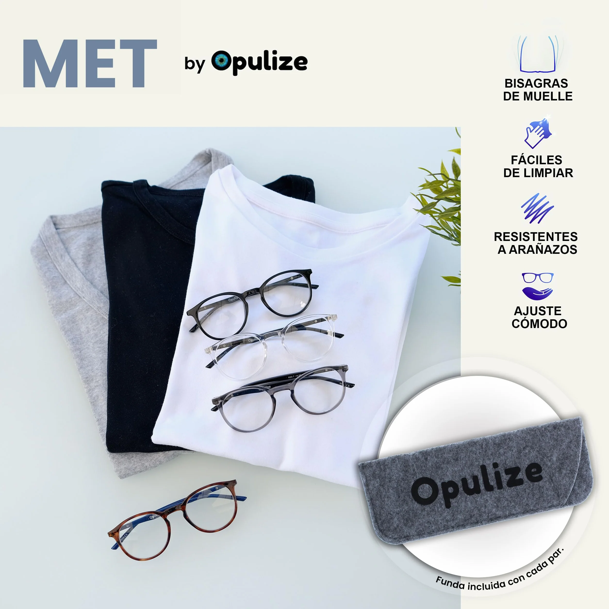 OPULIZE Gafas de Lectura 4-Pack +2.00 Montura Redonda Negra Marrón Gris Resistente Arañazos Antirreflejante