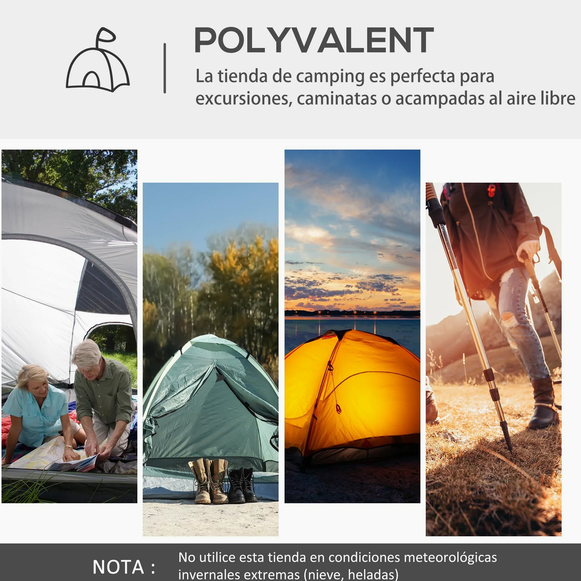Outsunny Carpa Portátil para 6-8 Personas Carpa de Camping con 4 Mosquiteros Gancho y Bolsa de Transporte Anti-UV para Pescar Senderismo 350x350x230 cm