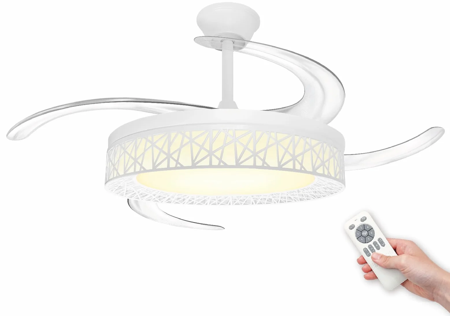 LED ATOMANT Ventilador de Techo con Luz LED 40W, Motor DC 32W, Ø 109cm, 4100LM, 4 Aspas Retractiles, 6 Velocidades, Modo Verano Invierno, Mando