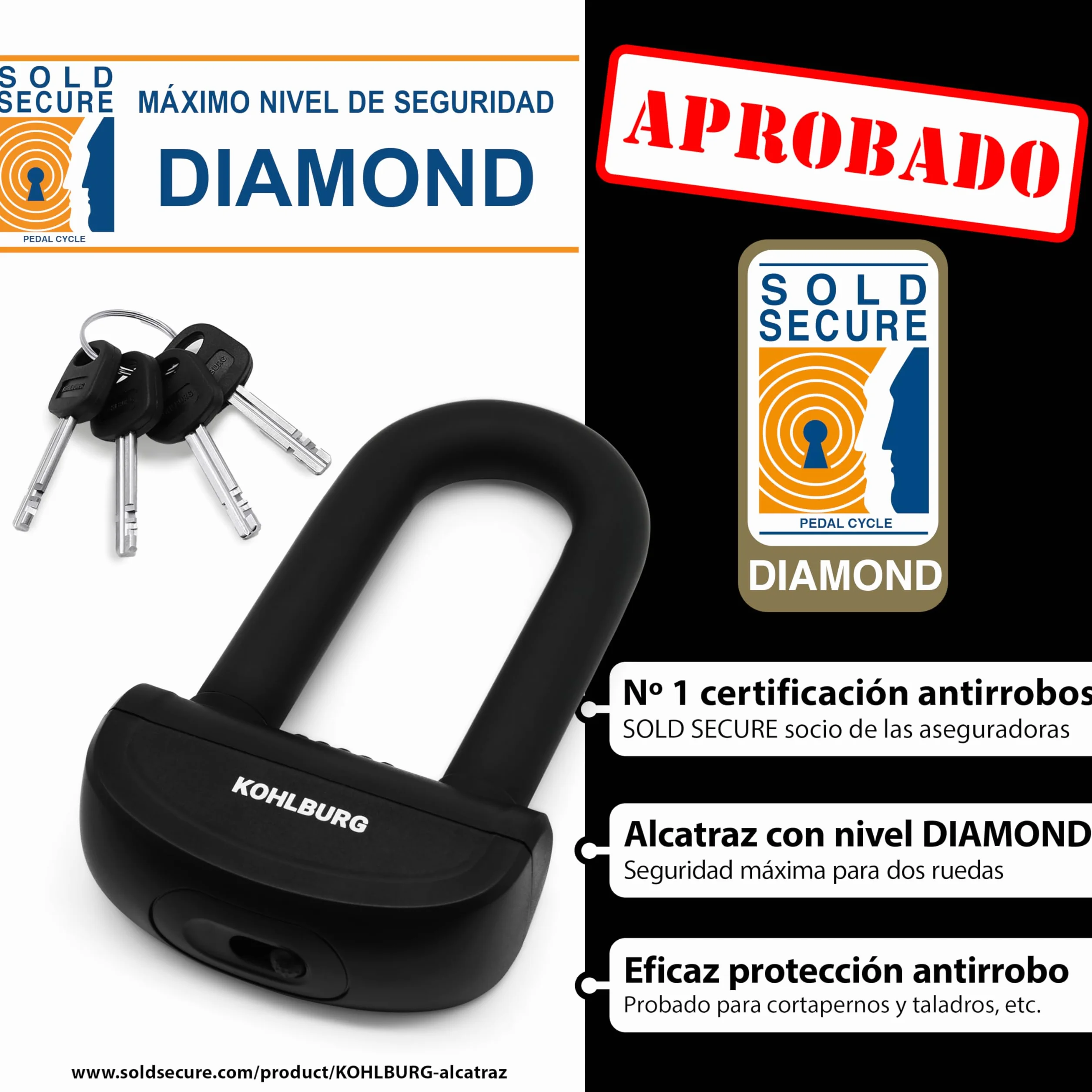 KOHLBURG antirrobo de cadena macizo para moto 8kg, 210 cm de longitud con nuestro nivel de seguridad más alto 15+ de 15, cadena de acero de 13 mm super robusta como candado para moto, scooter y e-bike