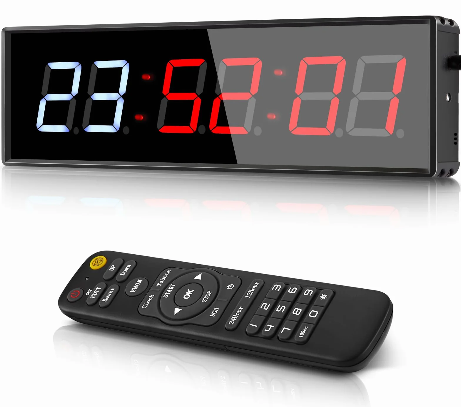 PELLOR Temporizador de Gimnasio Sports Timeter, 1.5" Temporizador Intervalos Fitness LED Programable con Cronómetro,Brillo Ajustable, Reloj de Entrenamiento con Control Remoto para Casa Garaje Externo