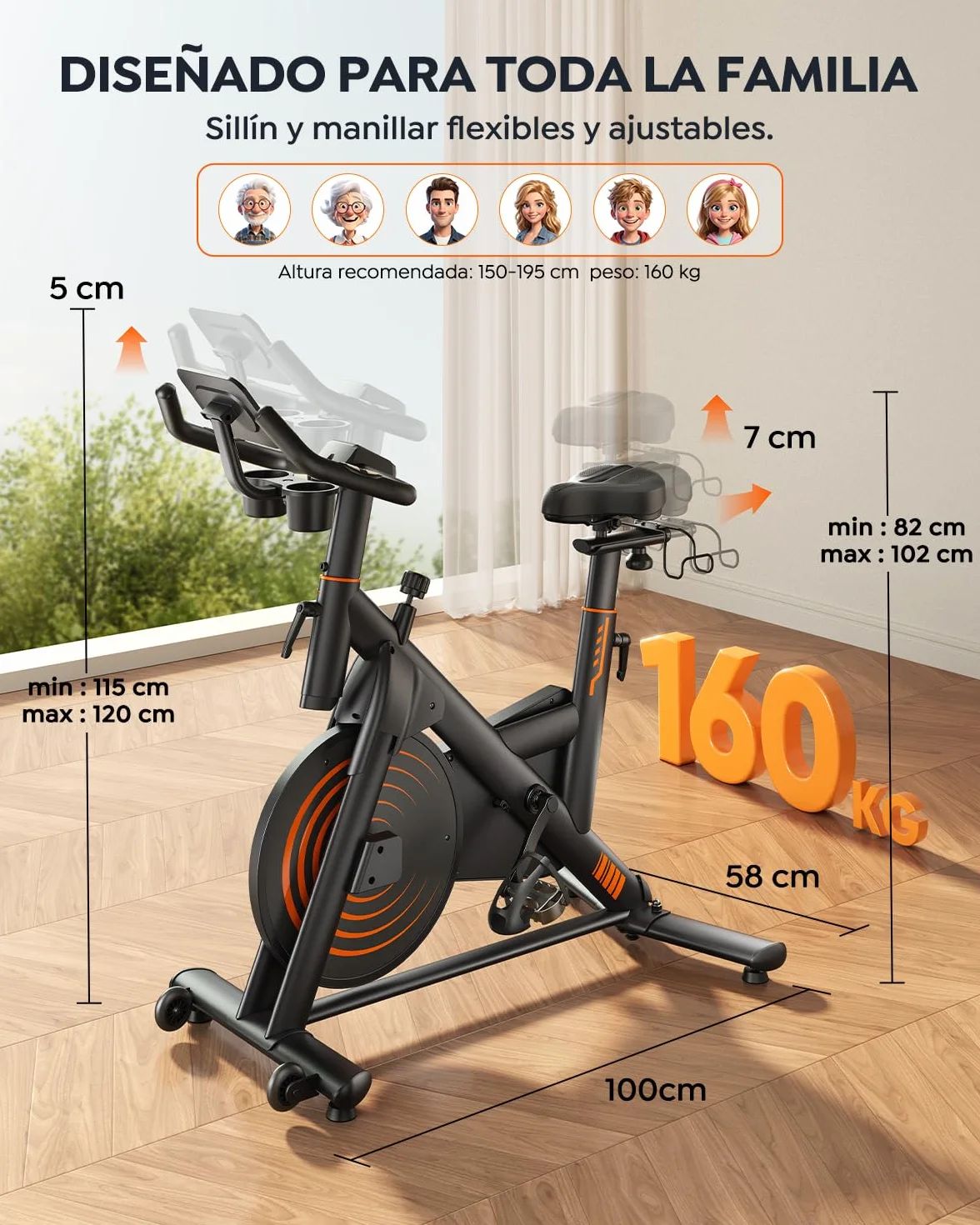 2026 Burever Bicicleta Estática para Casa con APP, Bicicleta estatica Silenciosa con Resistencia Magnética 0-100%, Pantalla LCD, Soporte para Mancuernas y Portavasos, Volante 15 KG, MAX 160KG