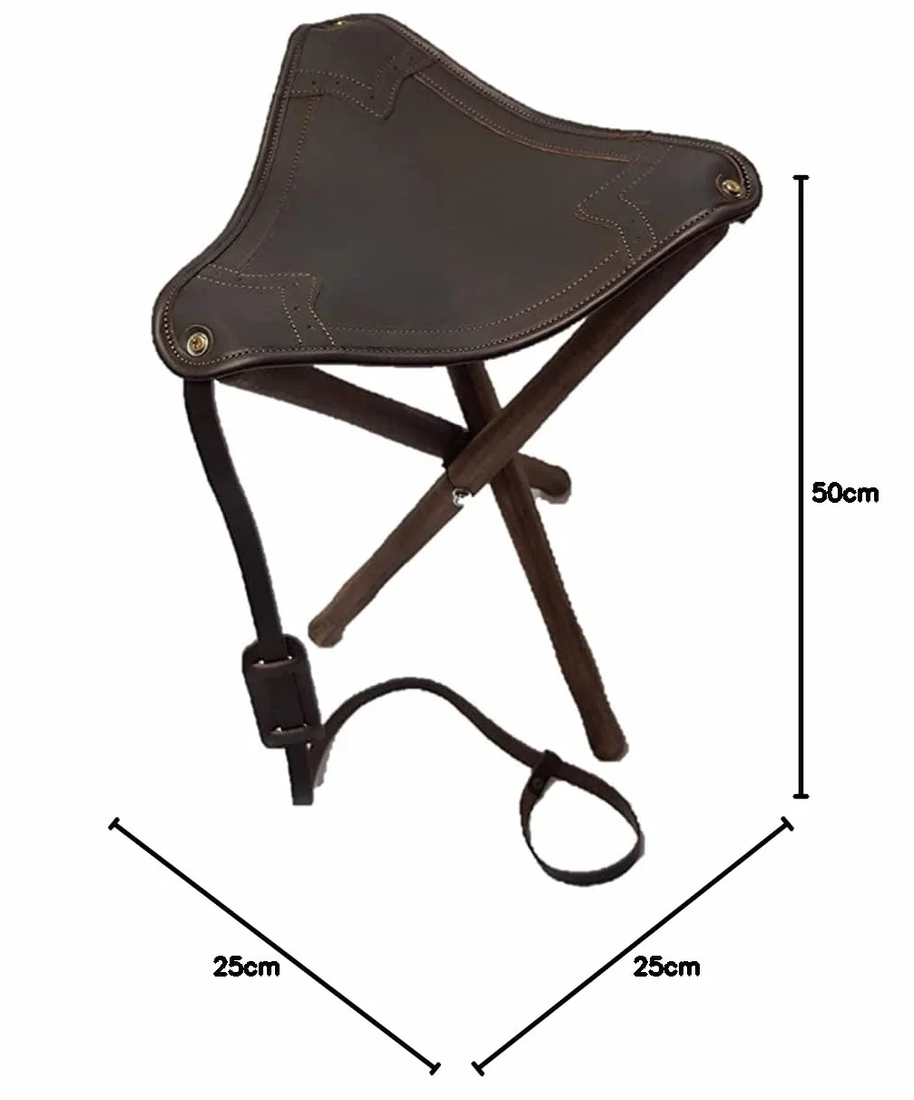Silla para perdigón, Patas de Madera y culera de Cuero, con Correa para el Transporte (50CM)
