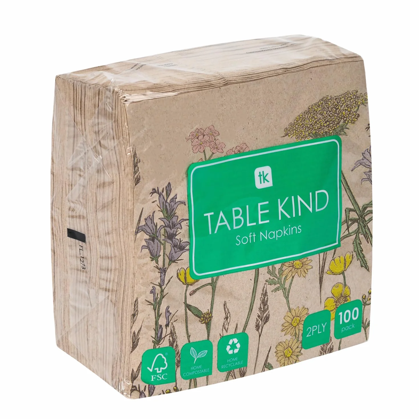 Servilletas de Papel Reciclado Kraft Suave 2 Capas 33cm Flores Silvestres