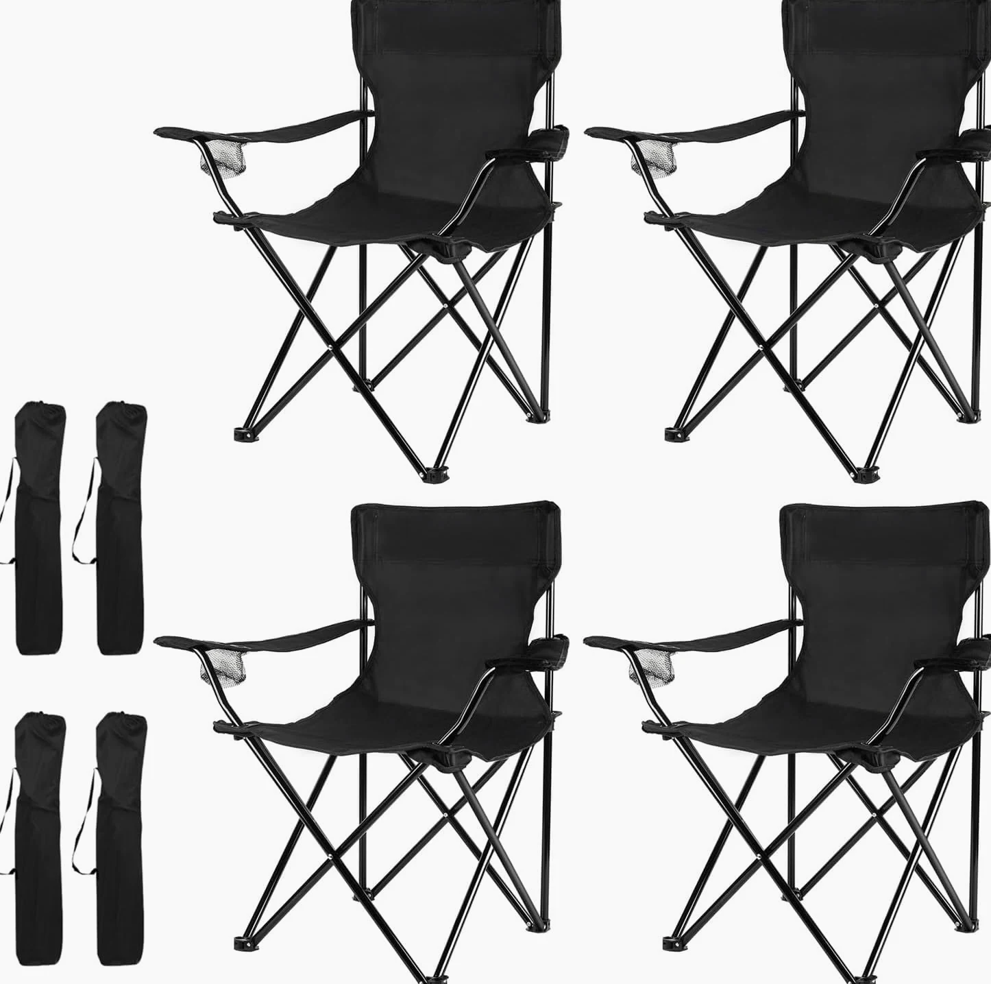 Silla Plegable Camping Silla Pesca Playa Acampada Exterior con reposabrazos portavasos de Malla blosa Lateral Resistente 50x50x80cm (Negro, Set de 4)