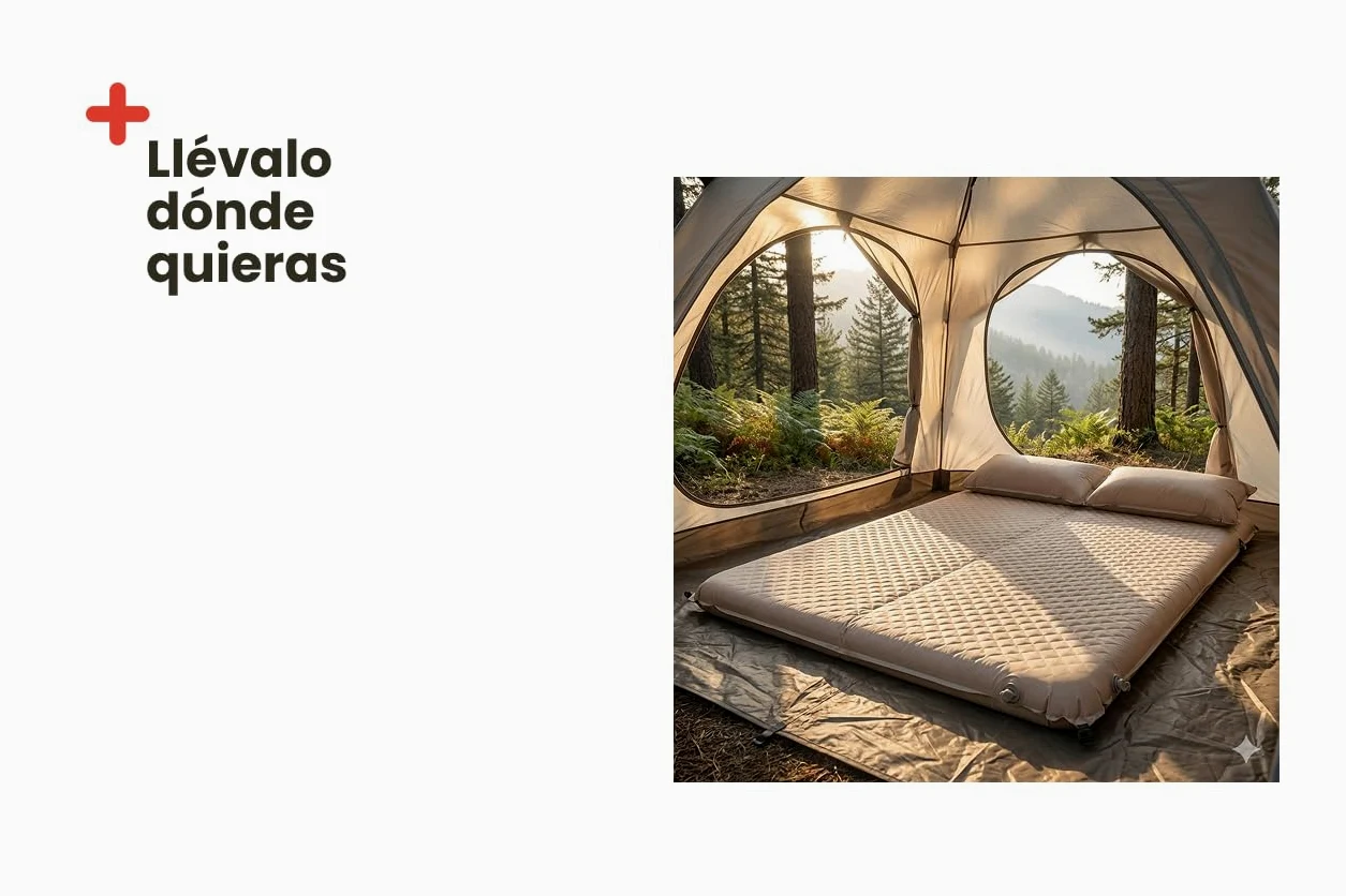 Inuitz Colchon autoinflable Doble 190x130 cm – 5 cm de Amortiguación – Colchoneta Plegable Ligera para Camping en Pareja y Aventuras Outdoor