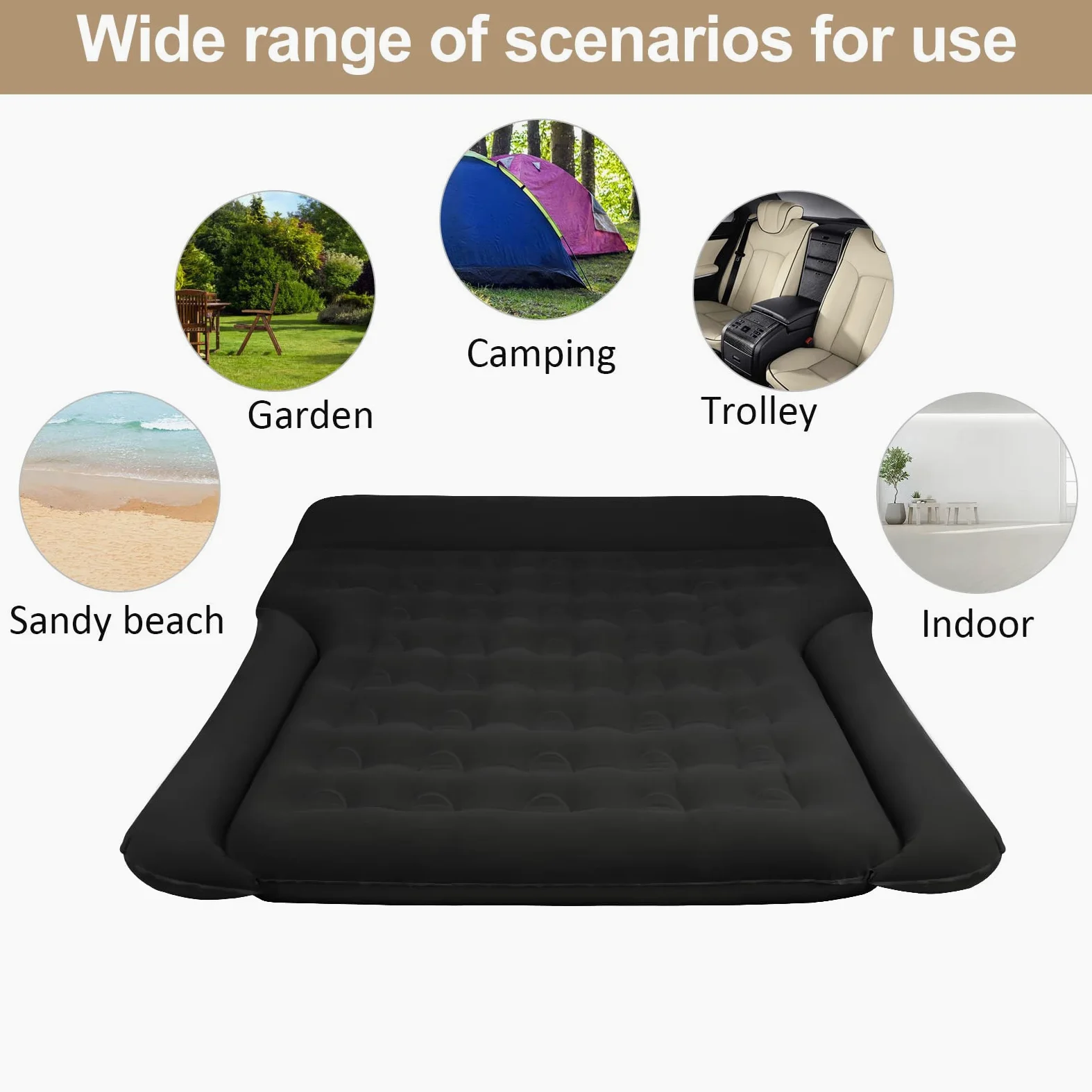 Colchón Inflable SUV Coche Cama Plegable MPV con Bomba para Viajes Camping Piscina Negro