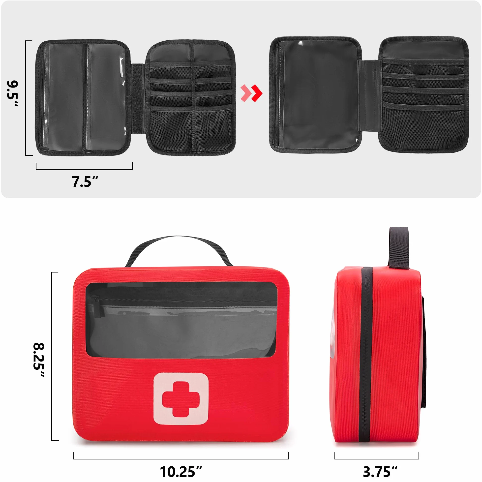 Marscamd Bolsa de primeros auxilios vacía impermeable con panel desmontable, pequeña bolsa médica con sistema Molle, color rojo (solo bolsa)