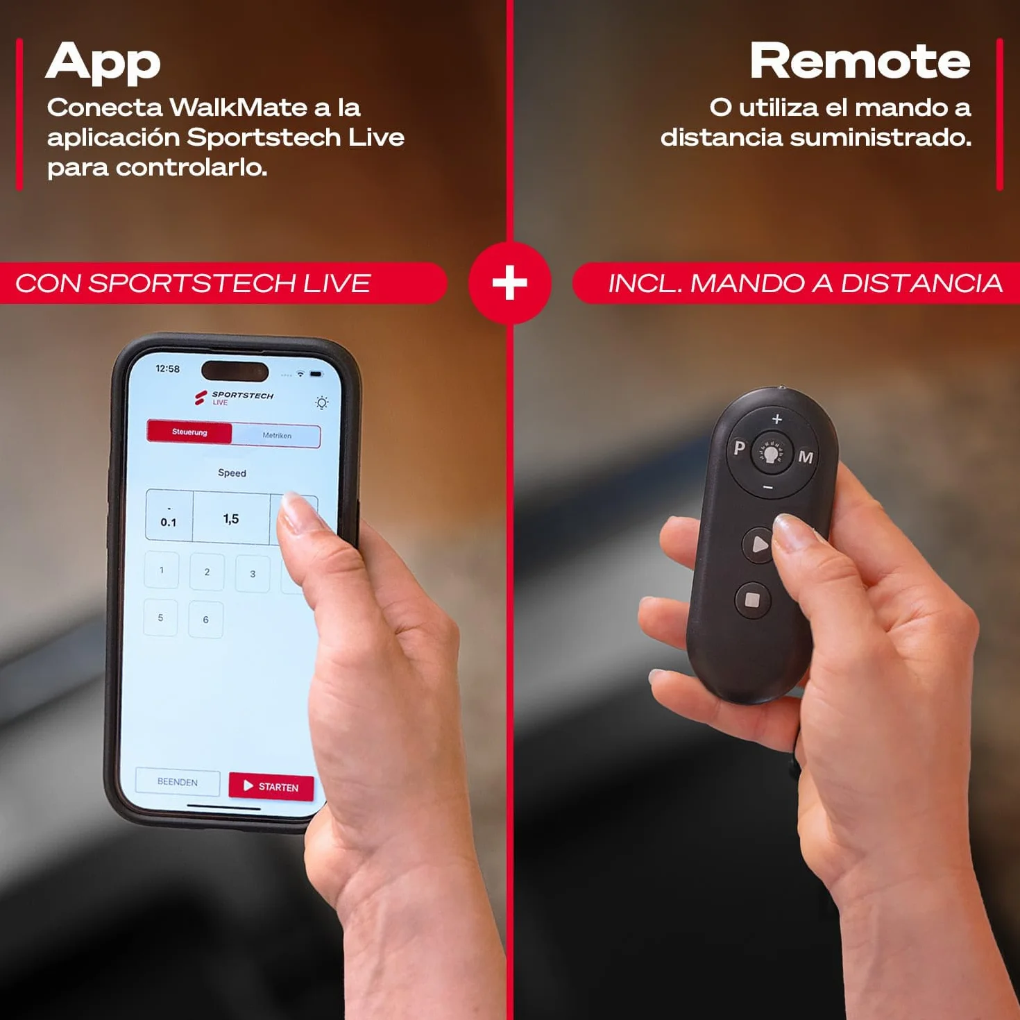 Sportstech Walking Pad hasta 6 km/h – Inclinación Manual hasta el 5 %, Control Remoto y por App, Pantalla LCD, podómetro, Ligero y Compacto, Ruedas de Transporte, WalkMate hasta 120 kg