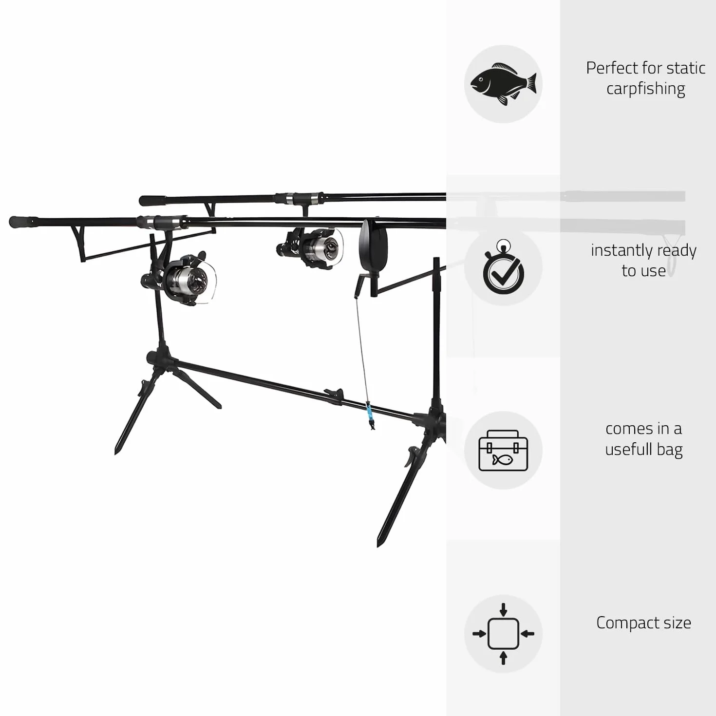 Carp Set - Improve Set - Juego de Cañas de Carpa Negro - Paquete Completo para la Pesca de la Carpa Incluye Detectores de Mordedura, Swingers, Rodpod