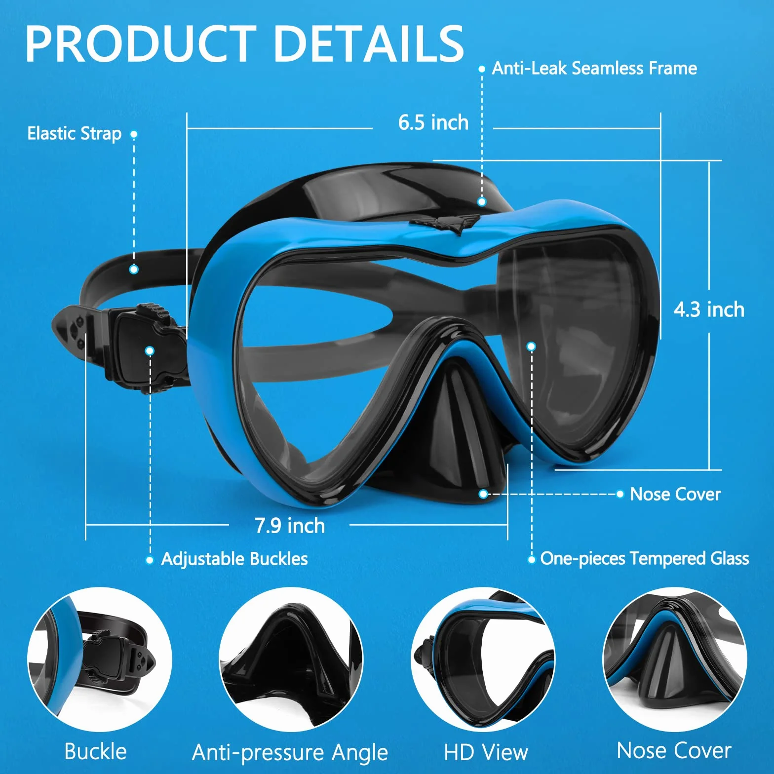 Gafas de natación, gafas de buceo antivaho con cubierta para la nariz, máscara de buceo de silicona antifugas para adultos, máscara de natación de vidrio templado HD de 180 grados para esnórquel con