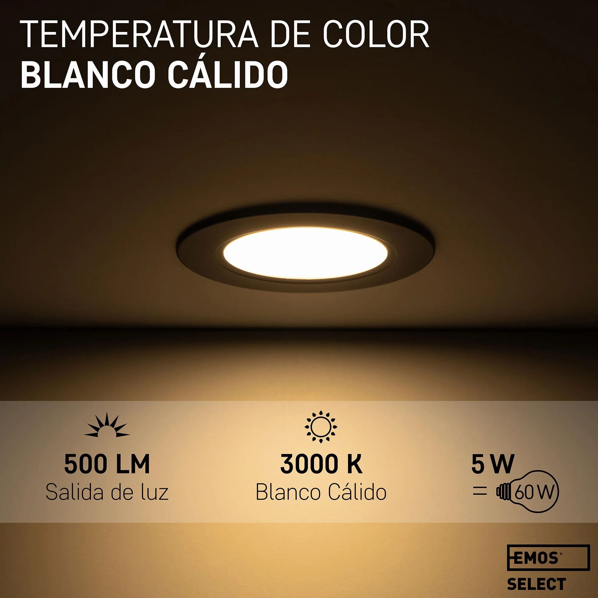 EMOS Foco LED empotrable 230V 5W 500lm 3000K IP54 Blanco Cálido Juego 3 Downlight Baño 95mm