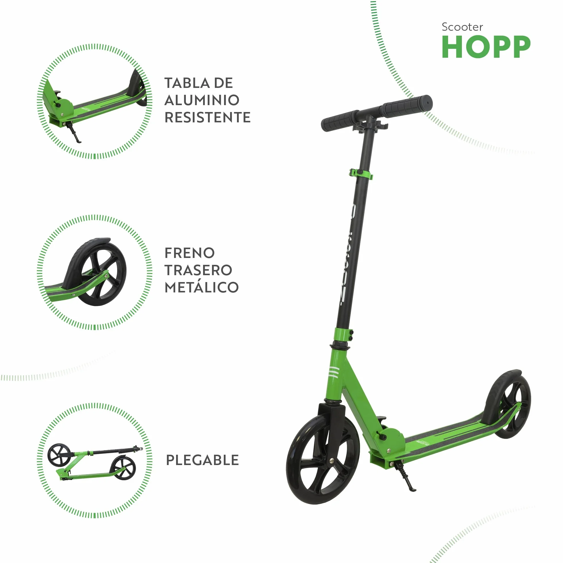 OLSSON Patinete niño - Patinete Urbano, hasta 100 kg, Scooter para niños, Grandes Ruedas 200 mm, Manillar Ajustable en Altura, Plegable, Niños y Adolescentes