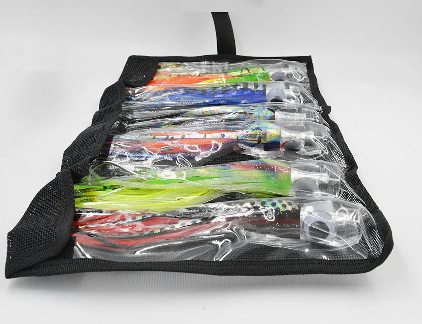 Señuelo de pesca Set de 6 Trolling Agua salada Señuelos falda: 9 Inch Rigged señuelos y negro bolsa incluido. Catch cualquier depredadores peces en el océano, delfín, atún, y Wahoo.