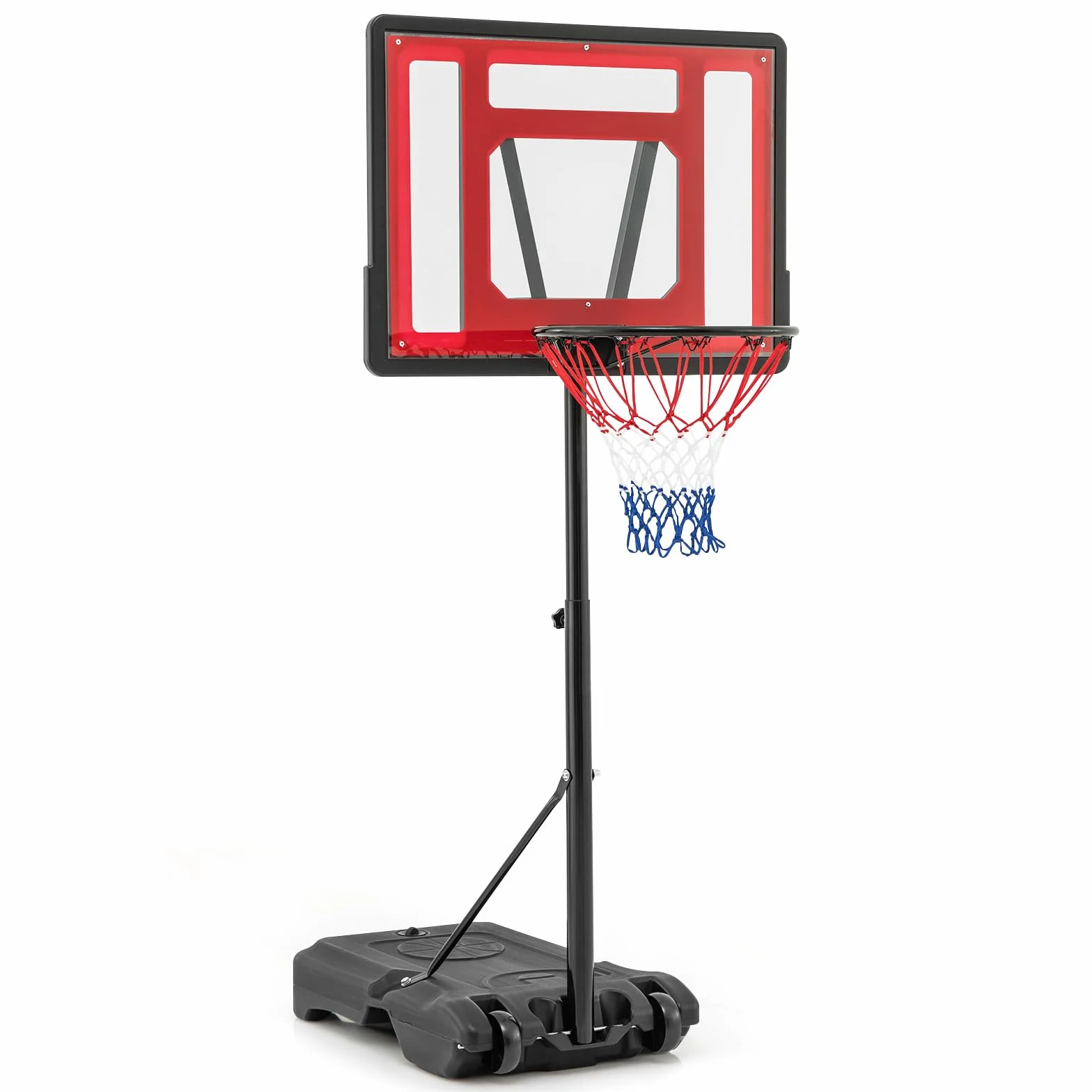 COSTWAY Canasta de Baloncesto Exterior, Altura Ajustable 115-135 cm, Aro con Ruedas para Niños y Adultos