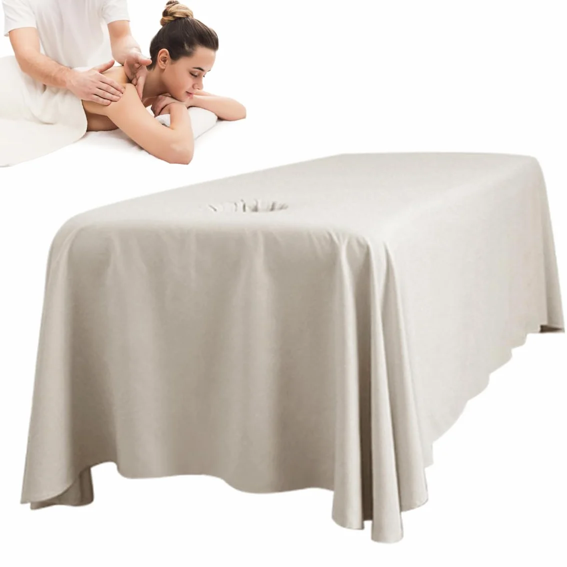 Cubierta de mesa de masaje 190x80 cm con orificio para la cara, transpirable, color caqui para salón