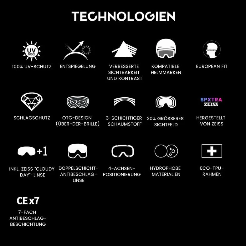 Powster Gafas de esquí en polvo, gafas de snowboard OTG, lentes intercambiables magnéticas, sin marco, protección UV, antiniebla, patinaje móvil
