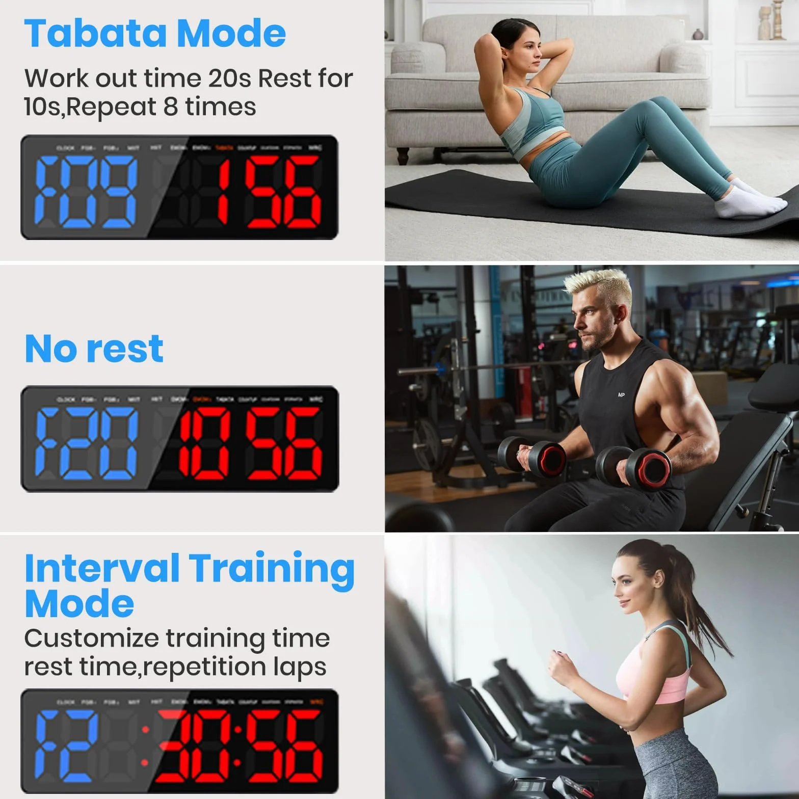 Temporizador Multifunción para Gimnasio- 13" Gran Reloj Pared Digital LED con Cronómetro Countdown/Up, Brillo/Volumen Ajustable,Control Remoto,Modos HIIT/Tabata/FGB/EMOM/MMA para Casa Garaje