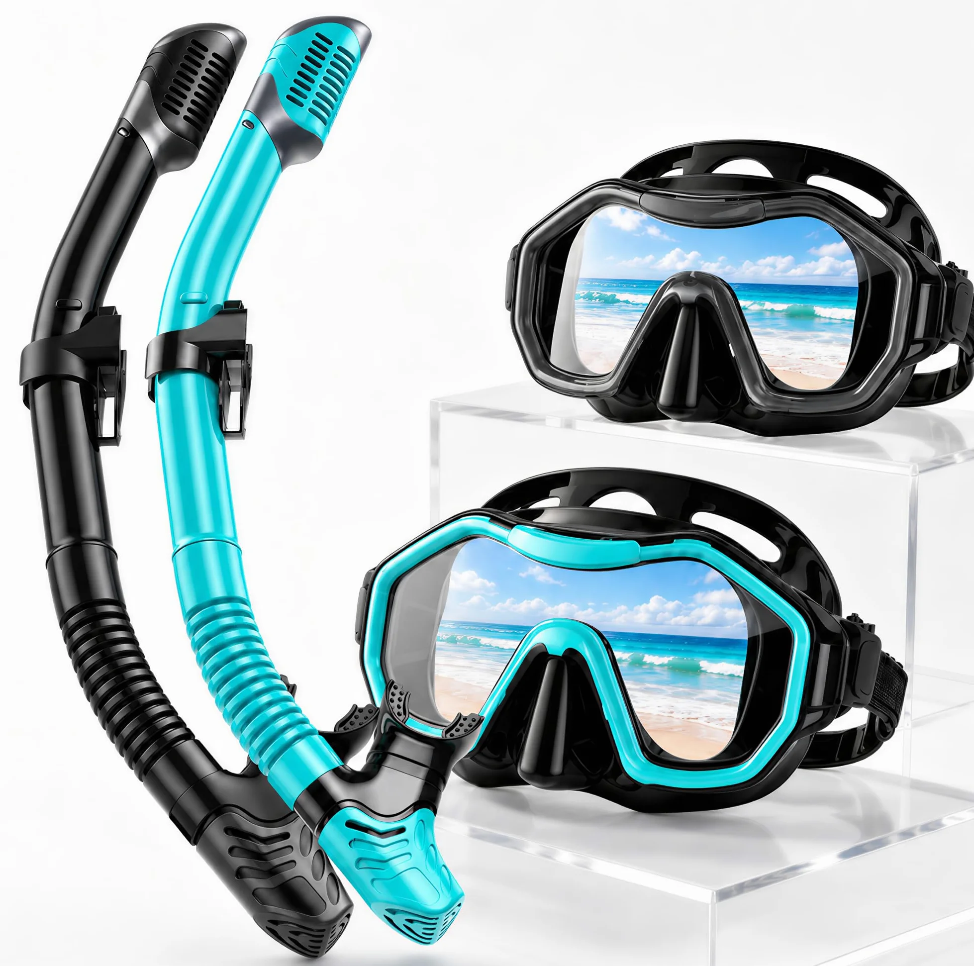 Equipo de esnórquel para adultos, máscara de esnórquel con parte superior seca, visión panorámica de 180°, máscara de esnórquel para adultos, juego de esnórquel para buceo, natación, viajes